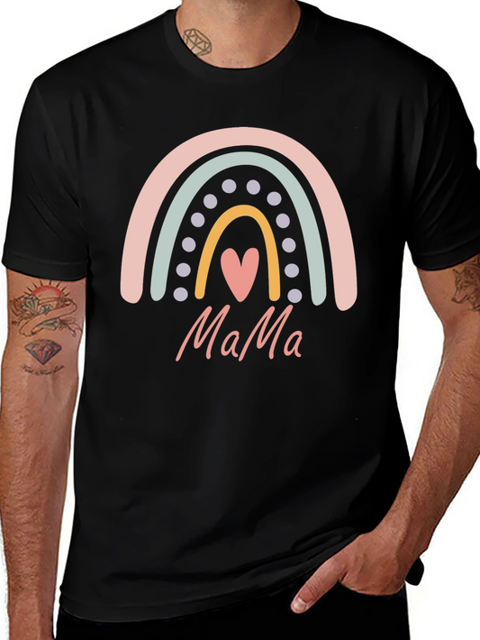 Mama Rainbow Heart Graphic T-Shirt - Black