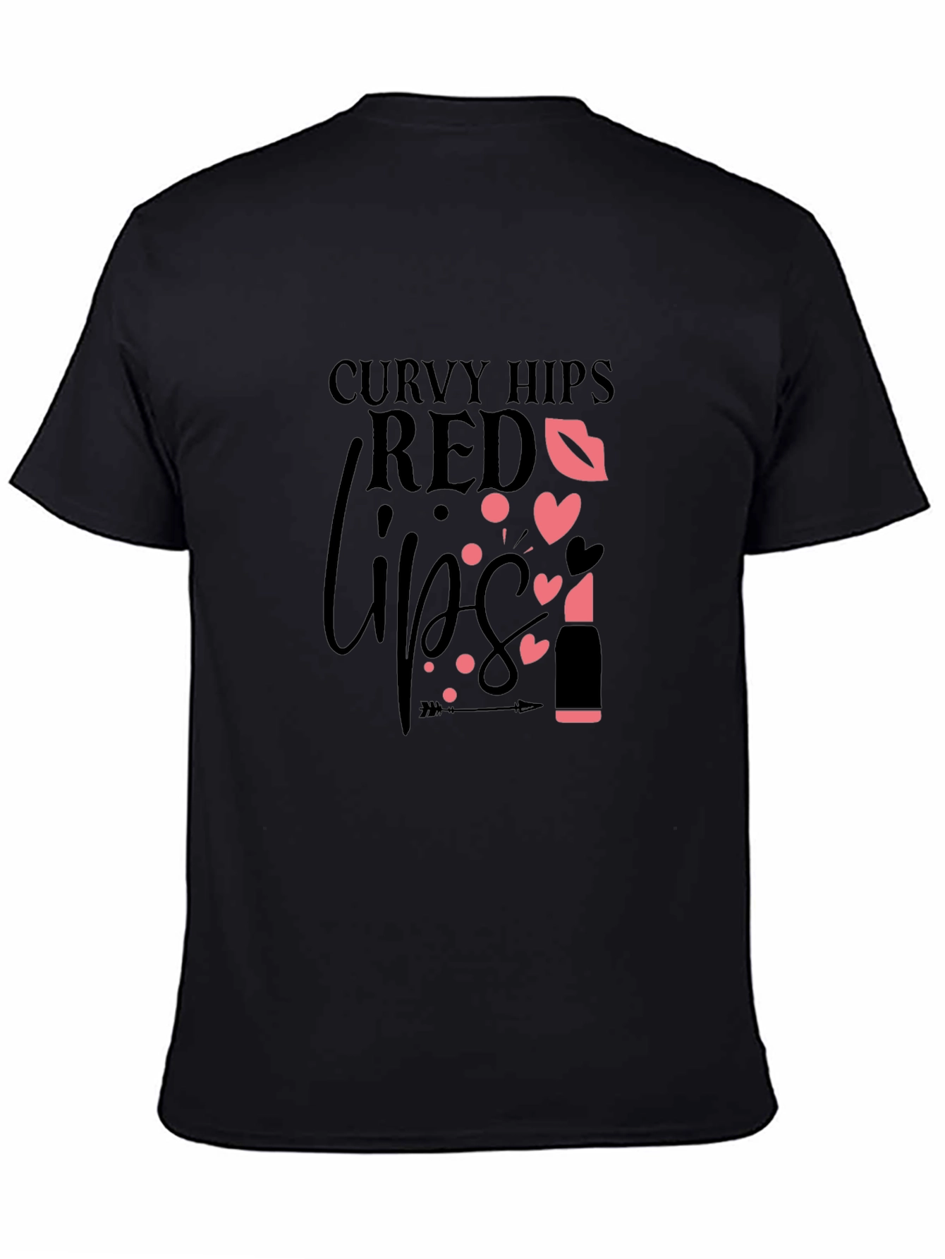 Curvy Hips Red Lips Black Graphic Tee