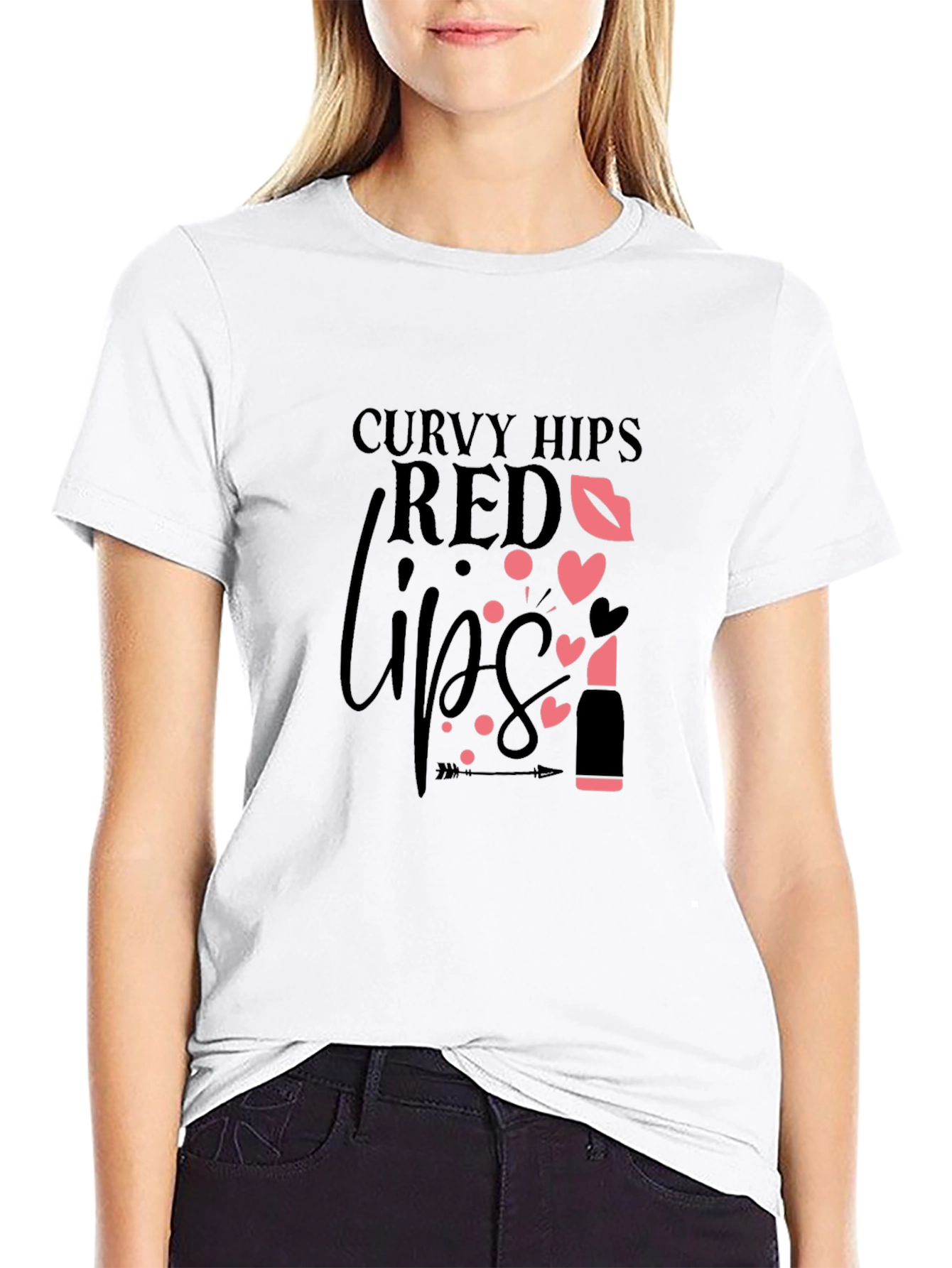 Curvy Hips Red Lips Black Graphic Tee