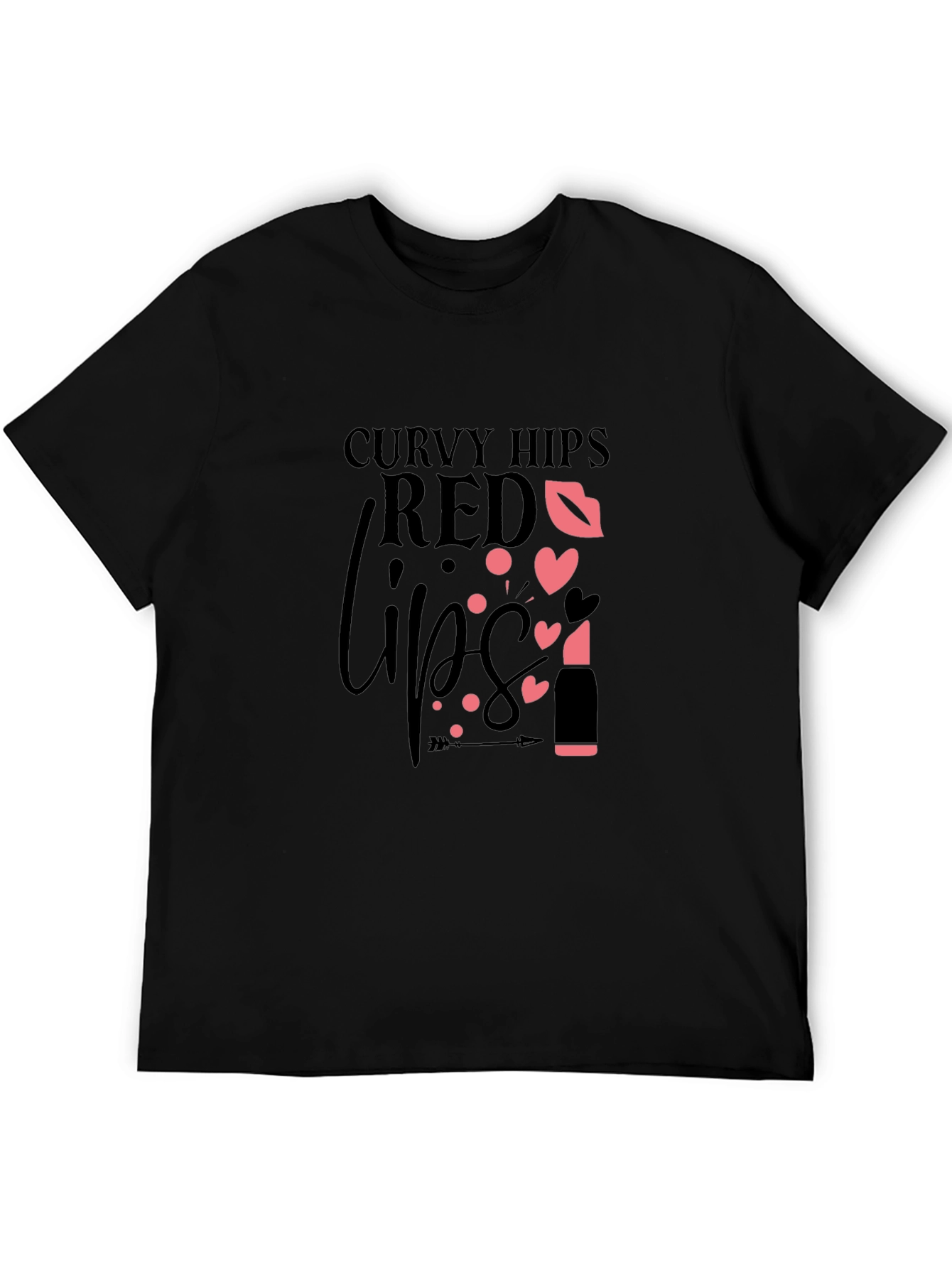 Curvy Hips Red Lips Black Graphic Tee