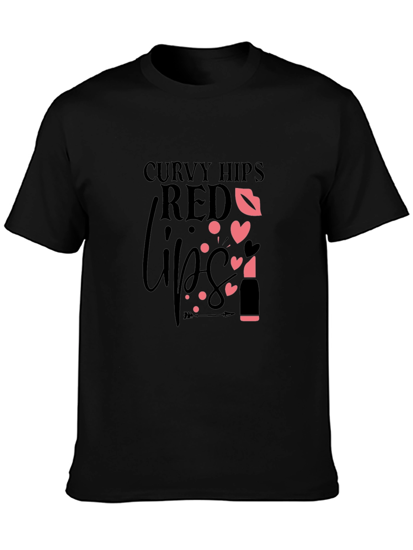 Curvy Hips Red Lips Black Graphic Tee