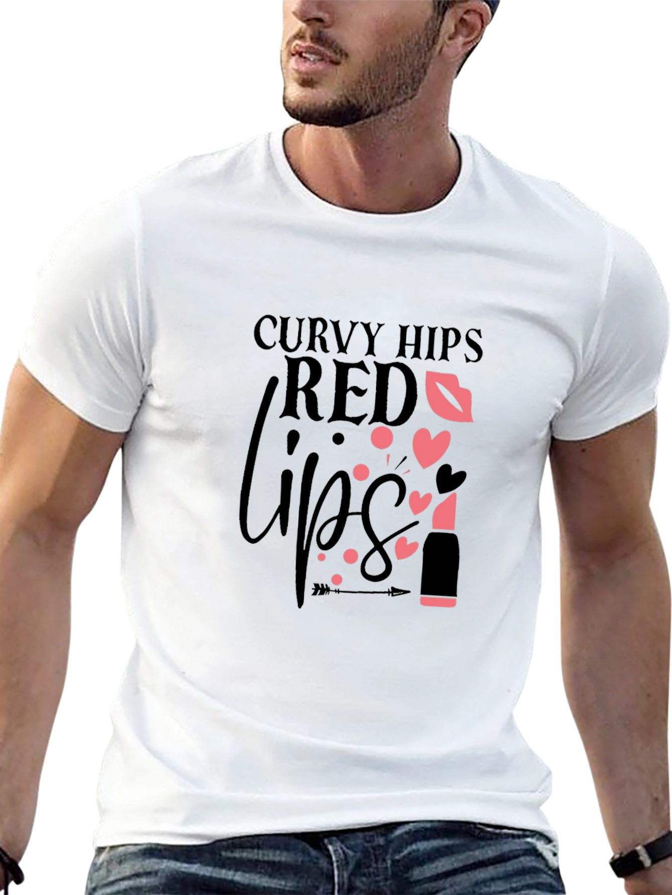 Curvy Hips Red Lips Black Graphic Tee