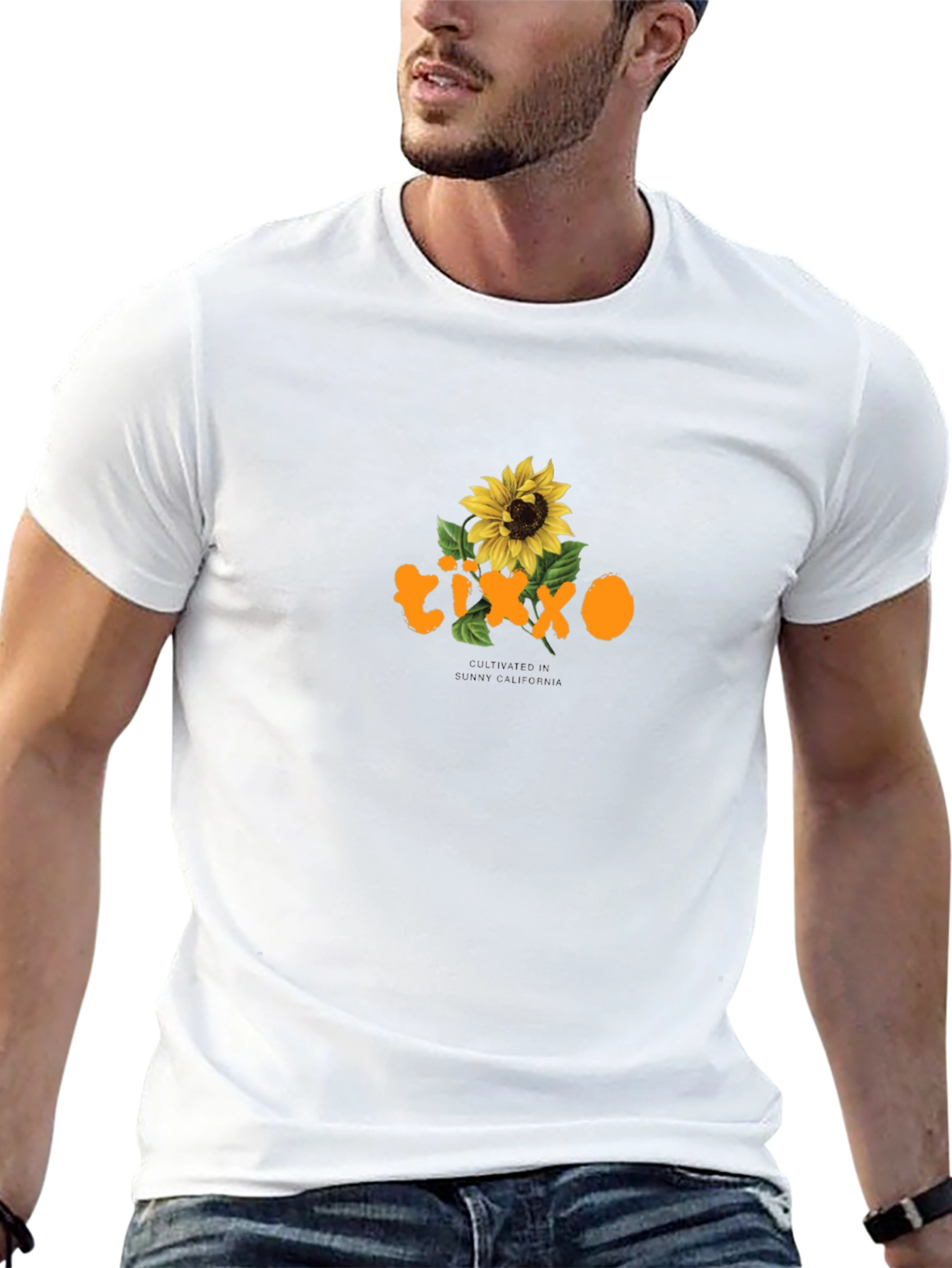 Black T-Shirt with Sunflower Graphic