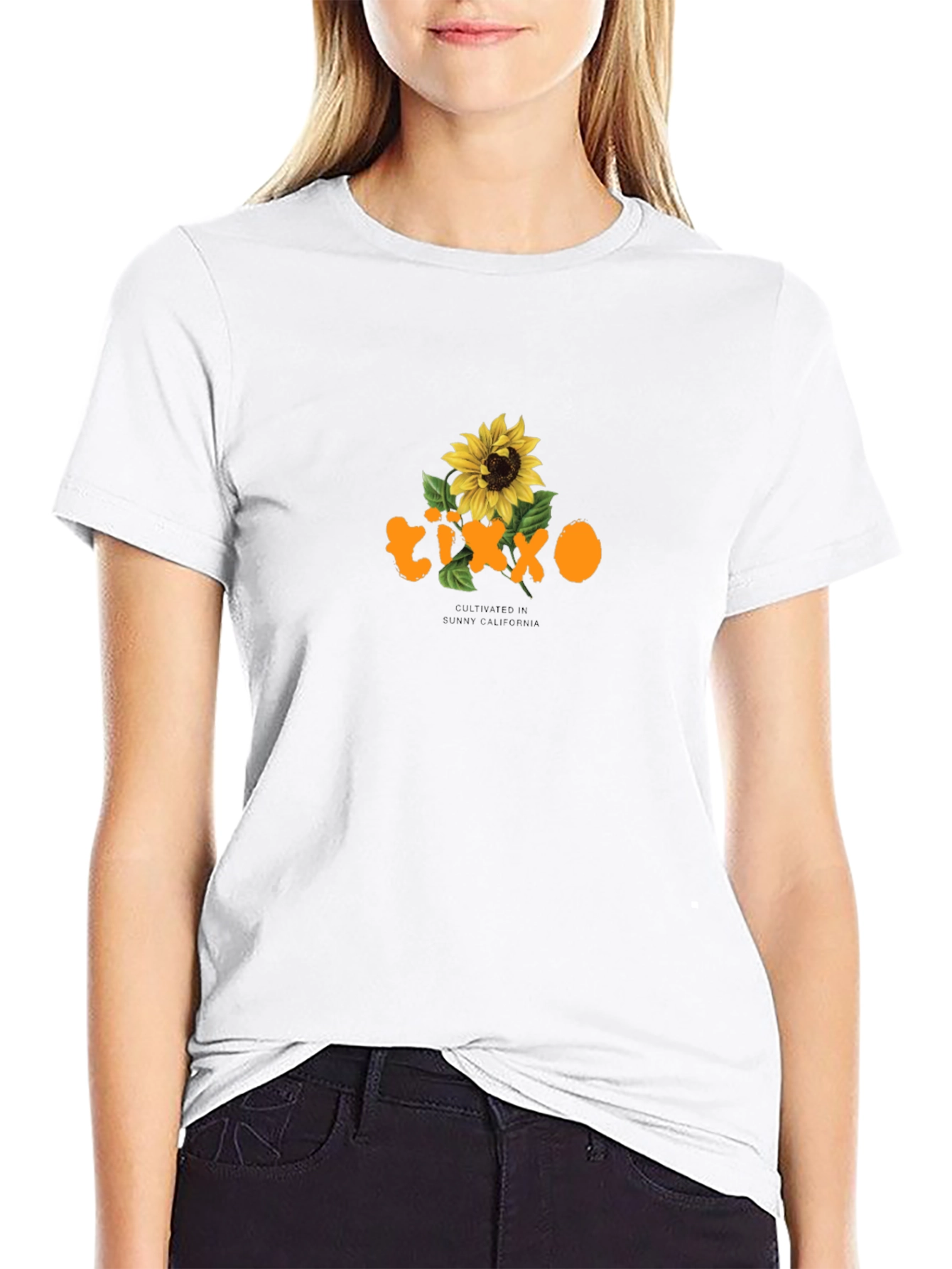 Black T-Shirt with Sunflower Graphic