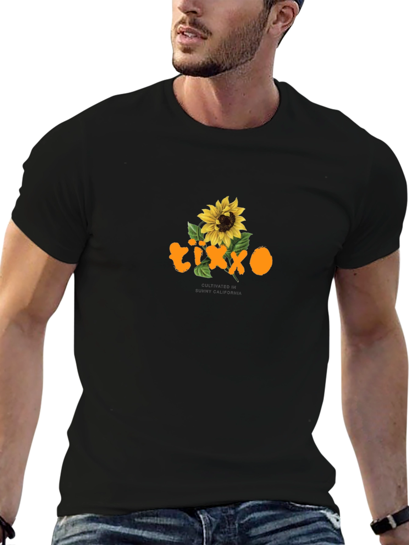 Black T-Shirt with Sunflower Graphic