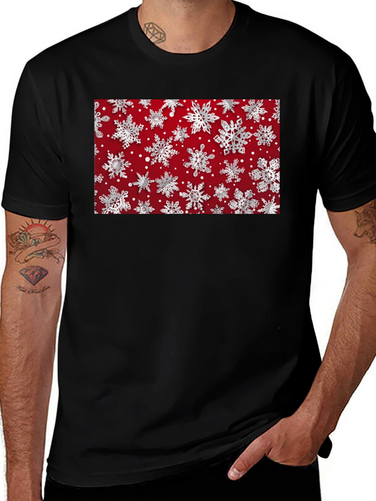 Festive Snowflake Pattern Black T-Shirt