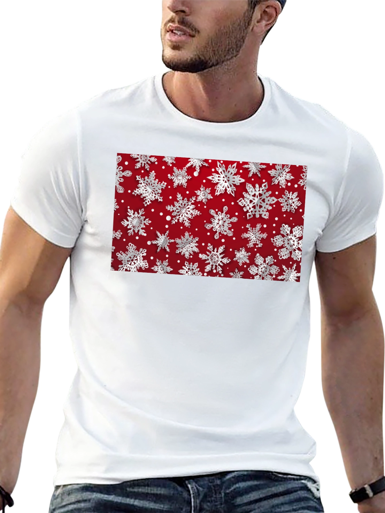 Festive Snowflake Pattern Black T-Shirt