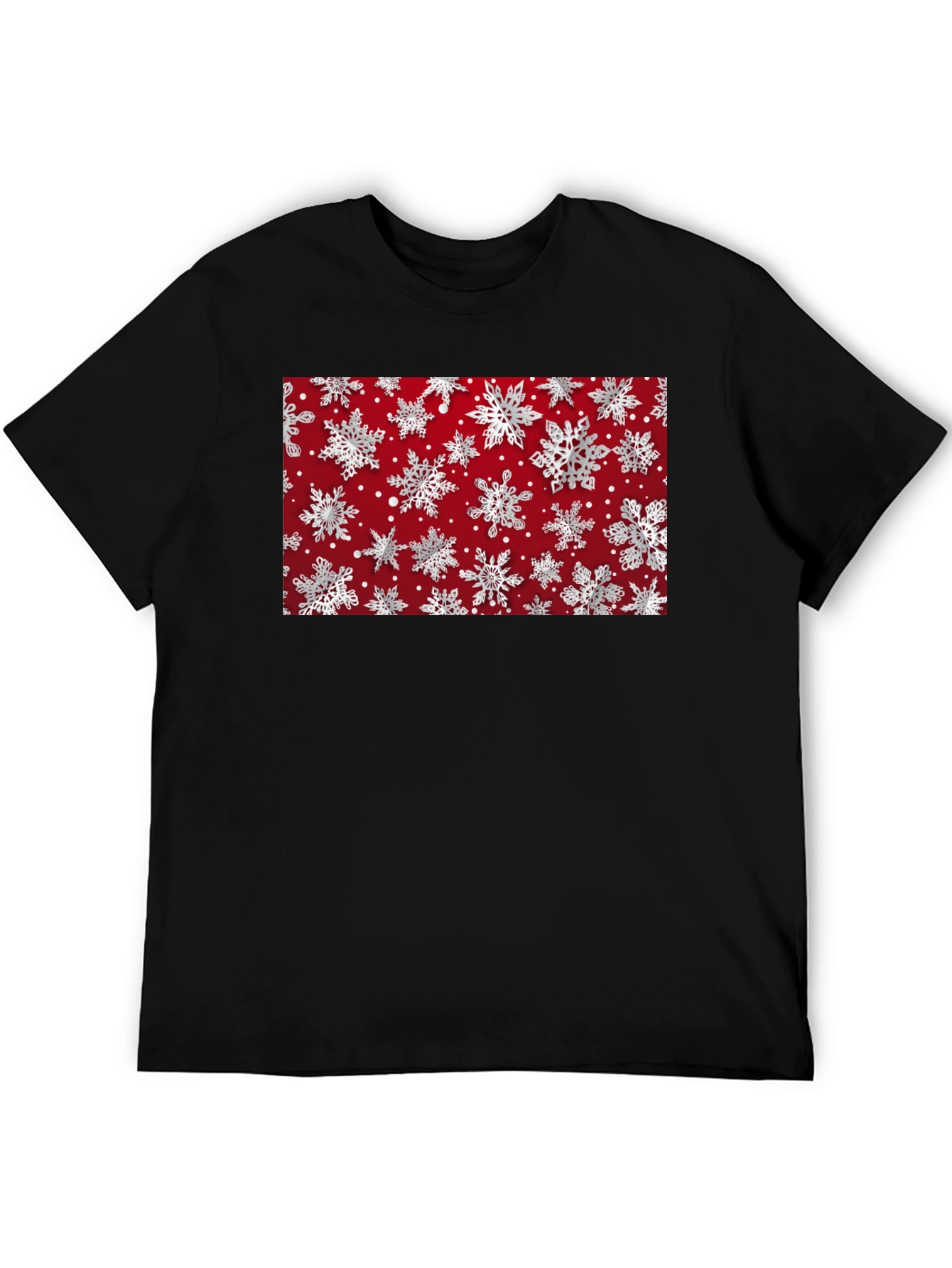 Festive Snowflake Pattern Black T-Shirt