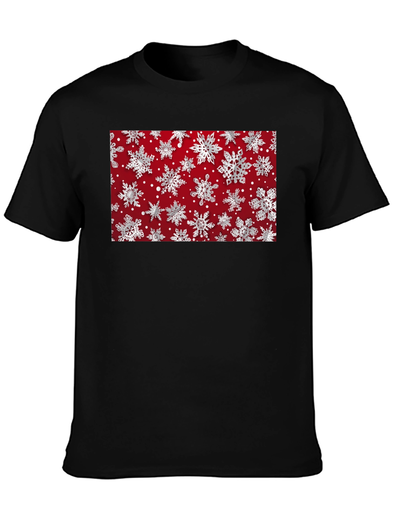 Festive Snowflake Pattern Black T-Shirt