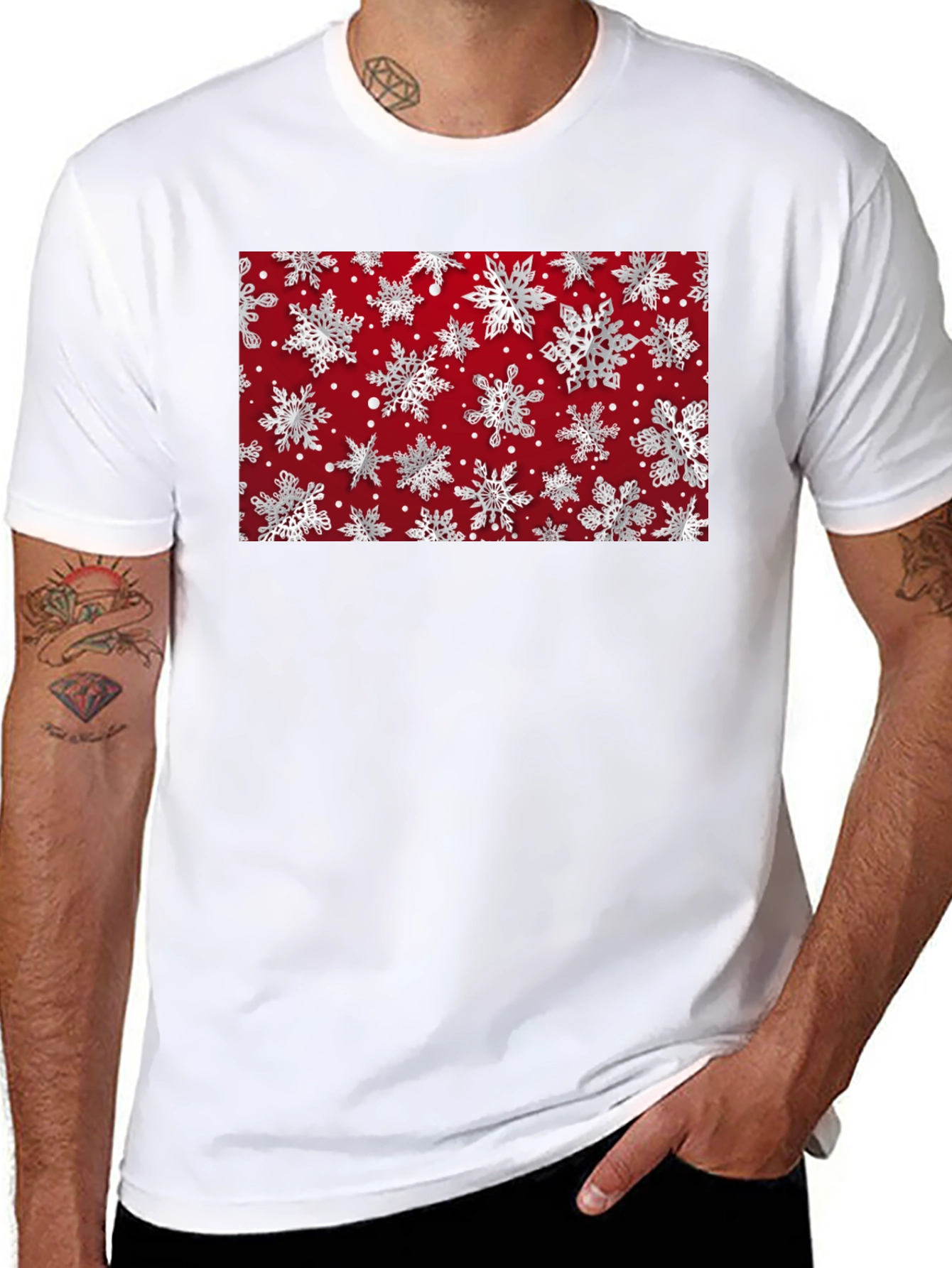 Festive Snowflake Pattern Black T-Shirt