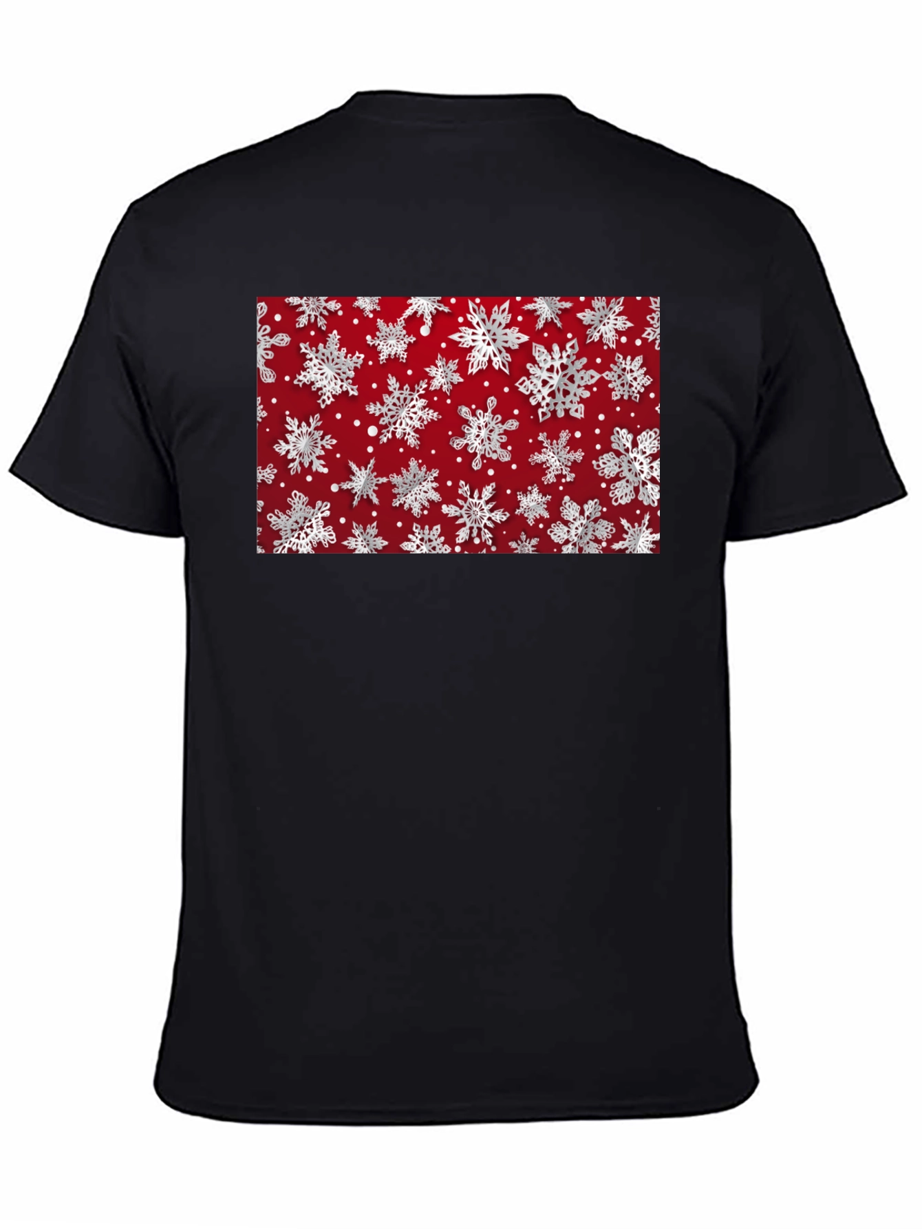 Festive Snowflake Pattern Black T-Shirt