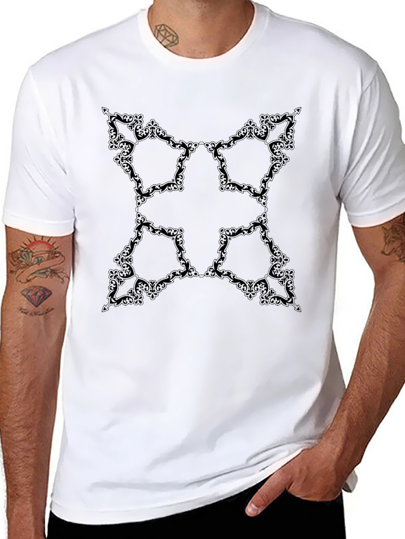 Elegant Black Tee with Ornate Pattern