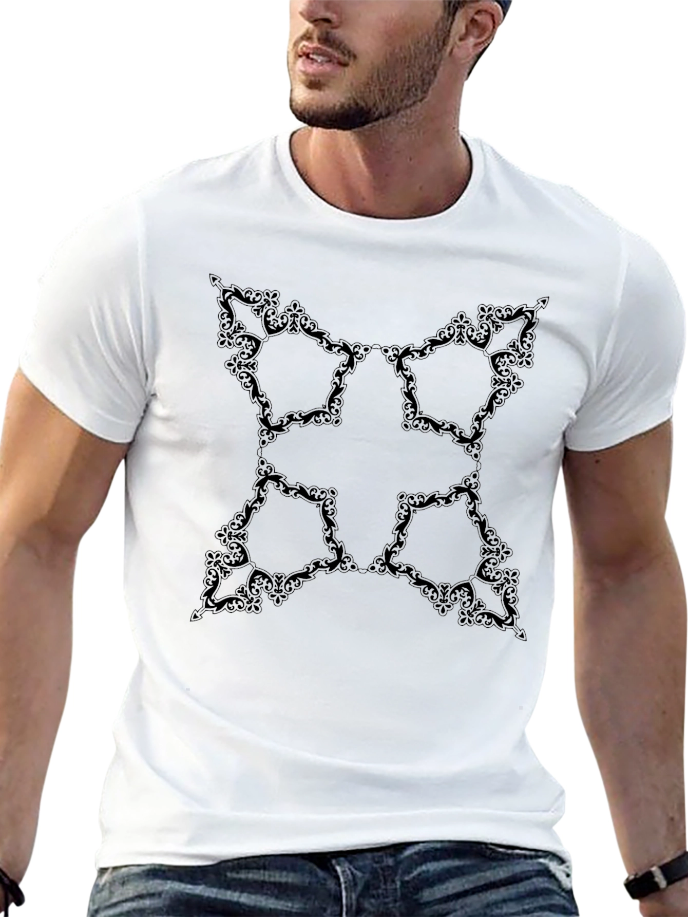 Elegant Black Tee with Ornate Pattern