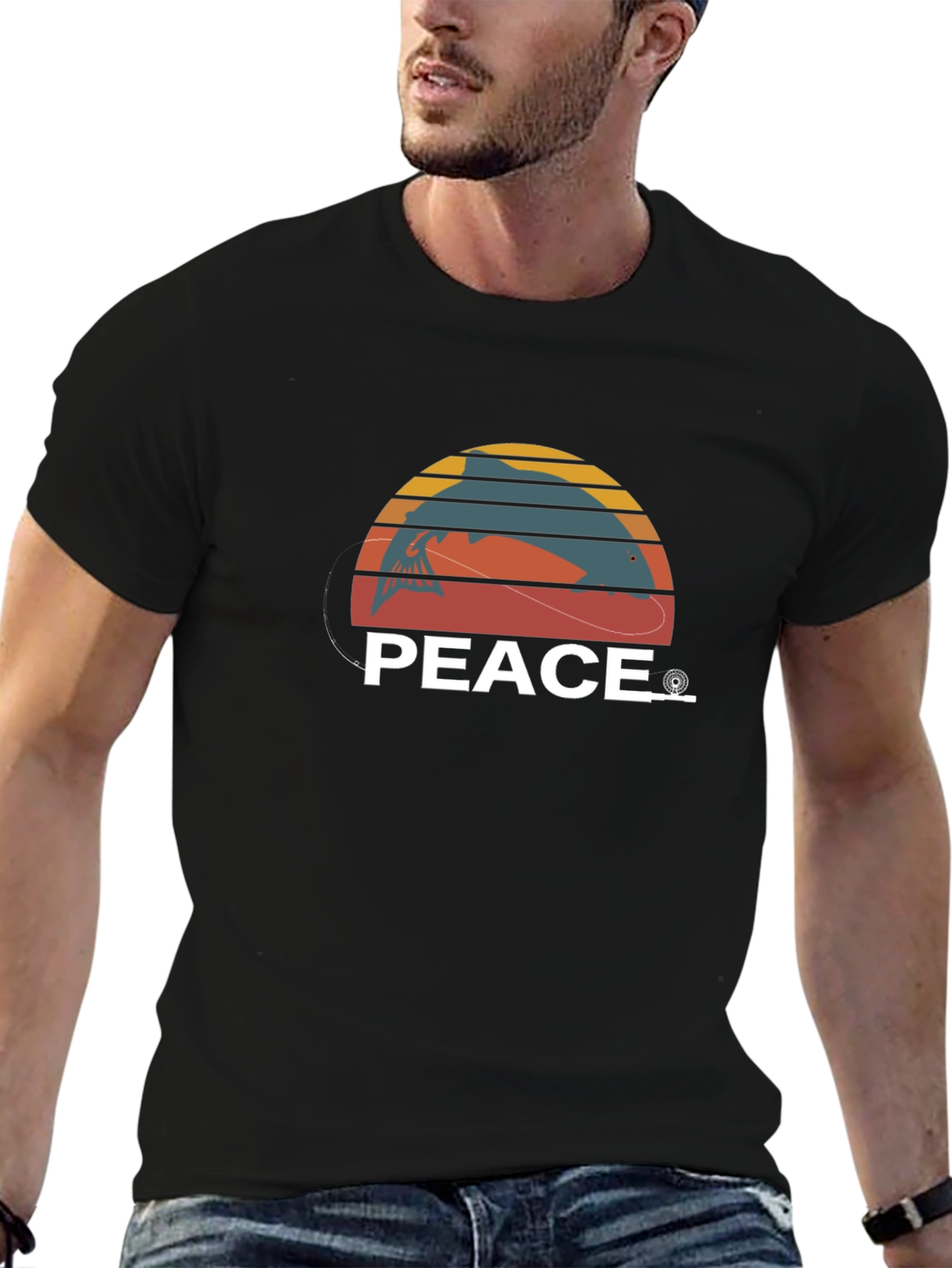 Peace Fishing Graphic Tee - Black