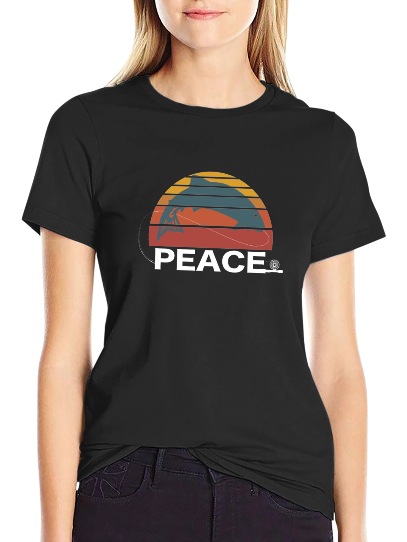 Peace Fishing Graphic Tee - Black