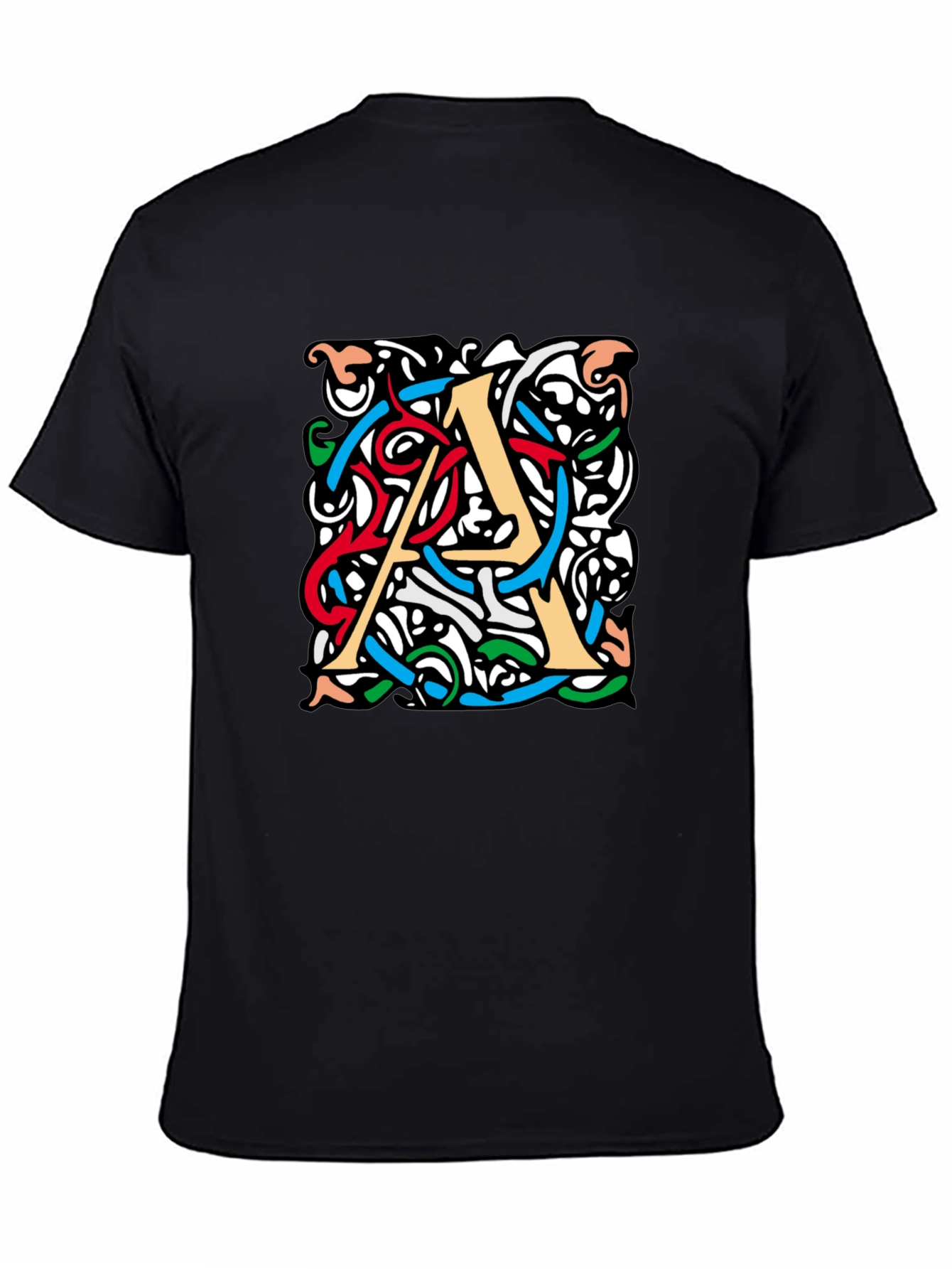Letter A Graphic Print Mens Black T-Shirt