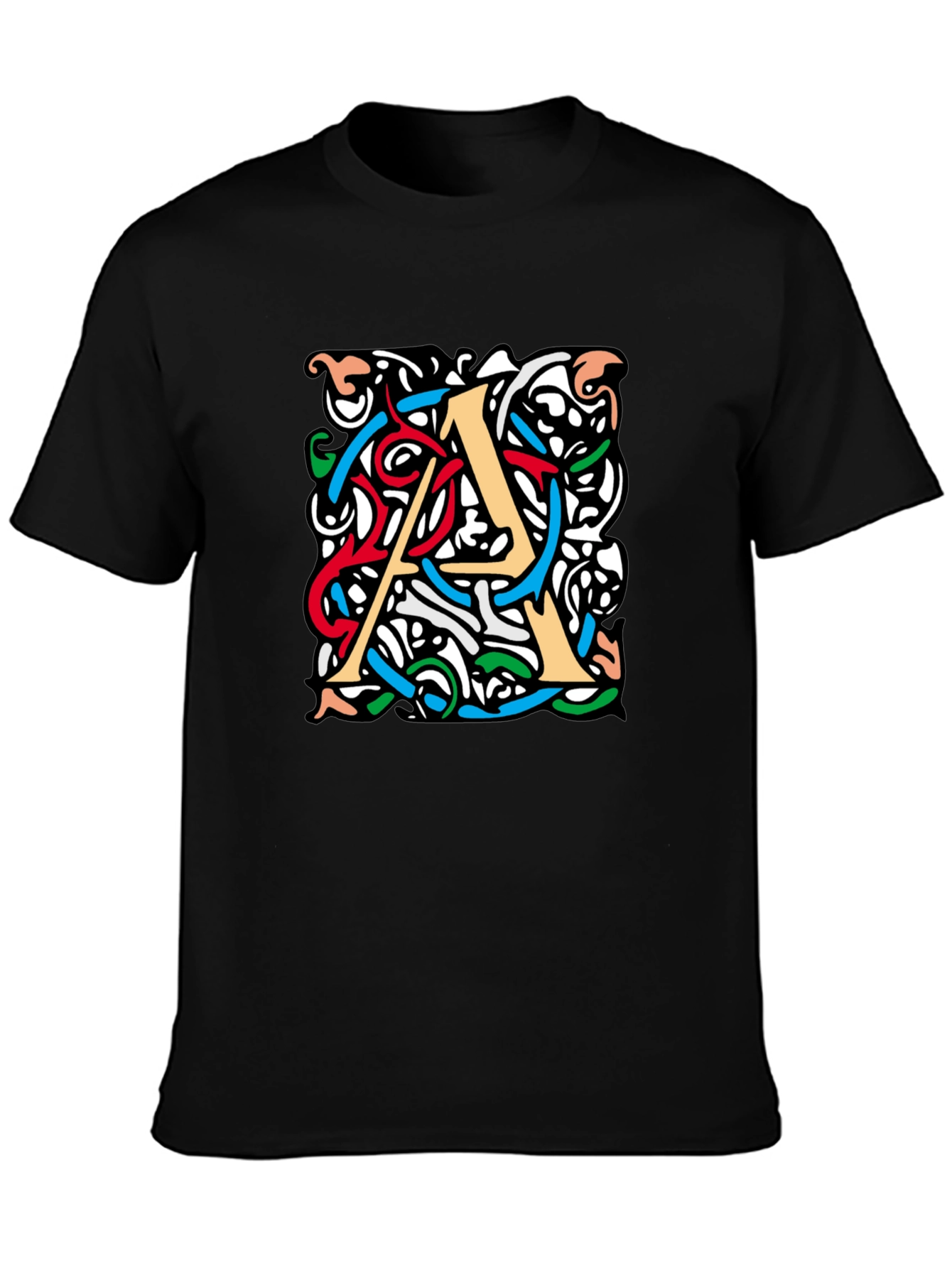 Letter A Graphic Print Mens Black T-Shirt