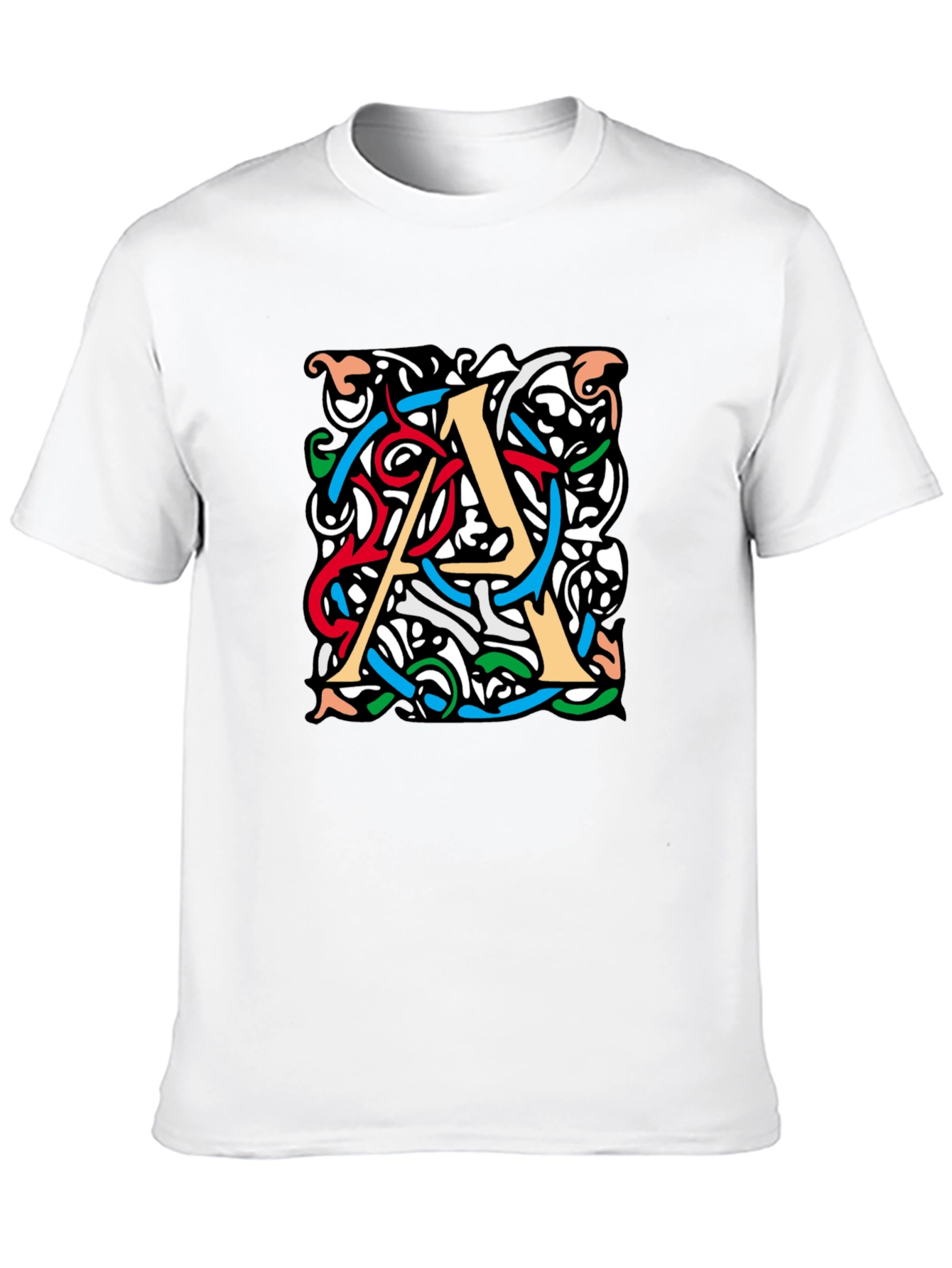 Letter A Graphic Print Mens Black T-Shirt