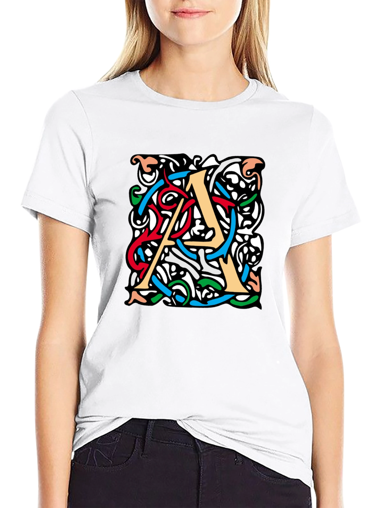 Letter A Graphic Print Mens Black T-Shirt