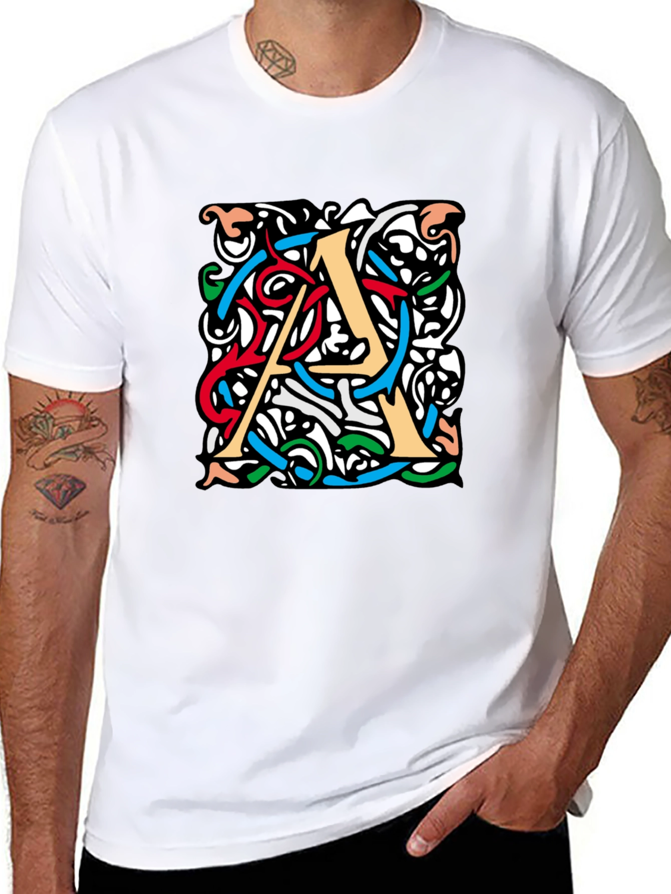 Letter A Graphic Print Mens Black T-Shirt