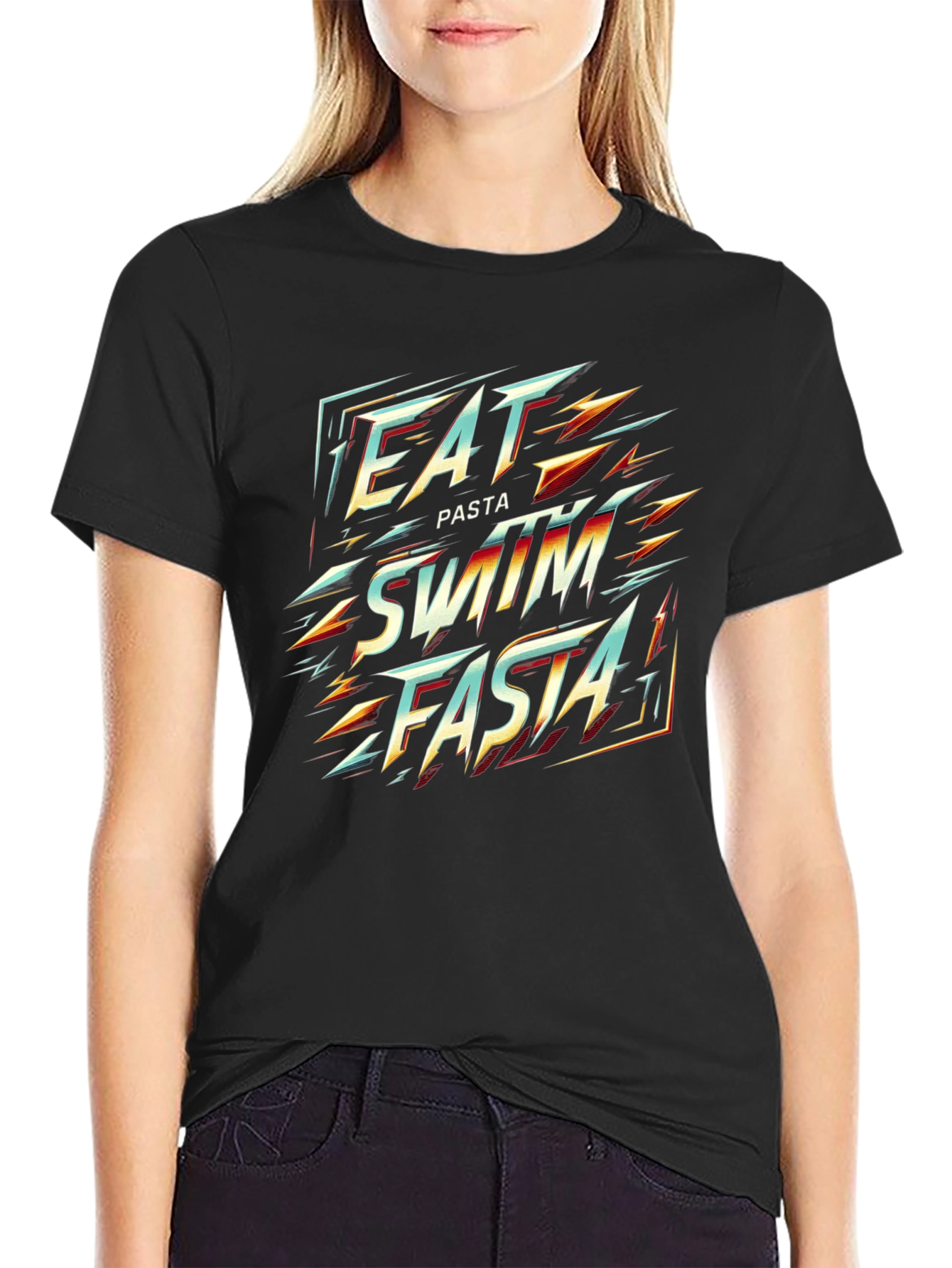 Eat Pasta Swim Fasta Graphic Tee - Black