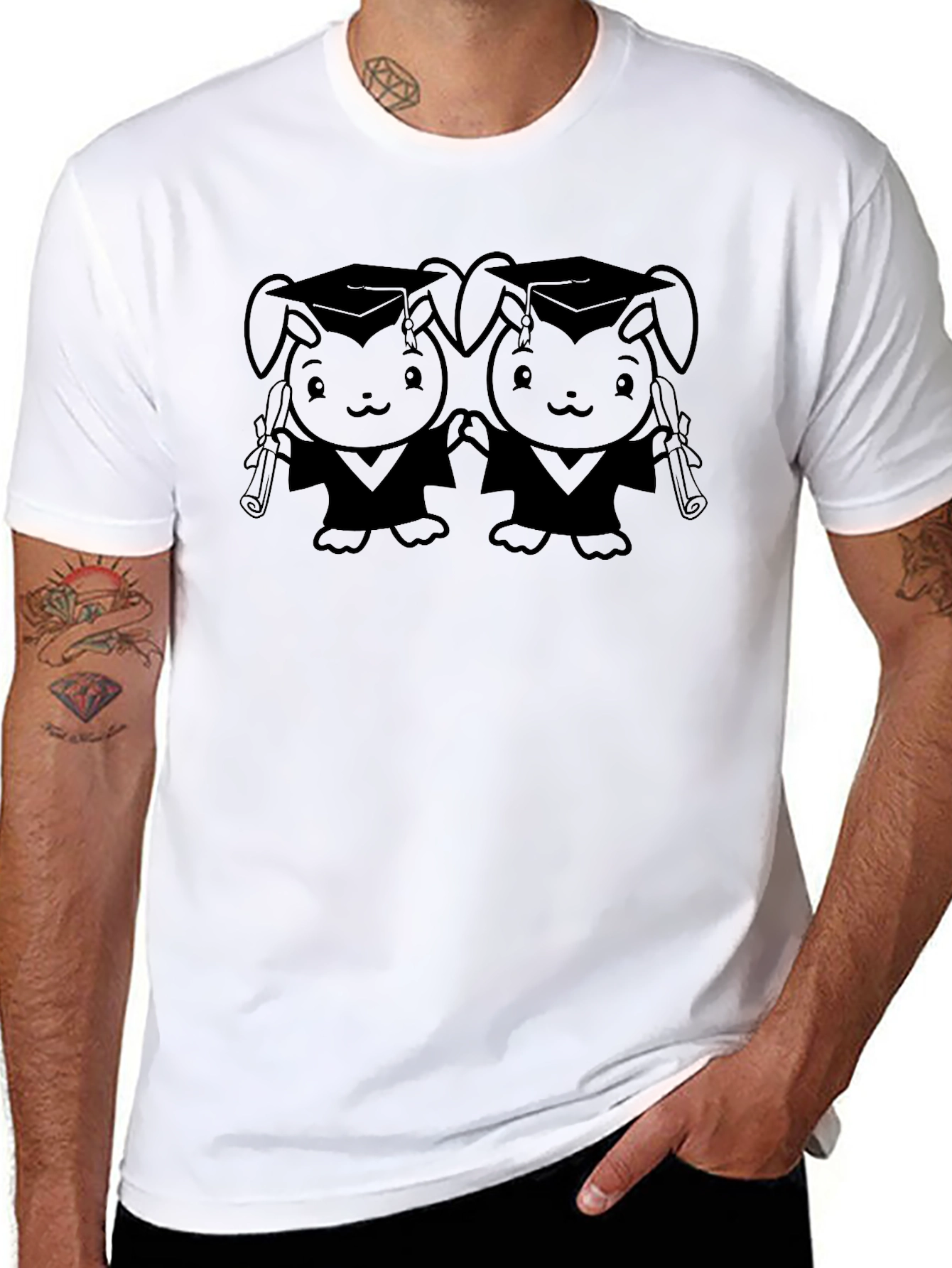 Graduation Bunny Graphic Tee - Black