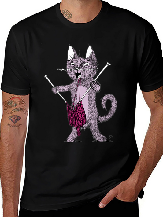 Knitting Cat Graphic Tee - Quirky Unisex T-Shirt