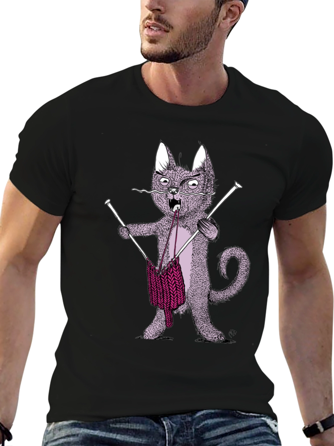 Knitting Cat Graphic Tee - Quirky Unisex T-Shirt
