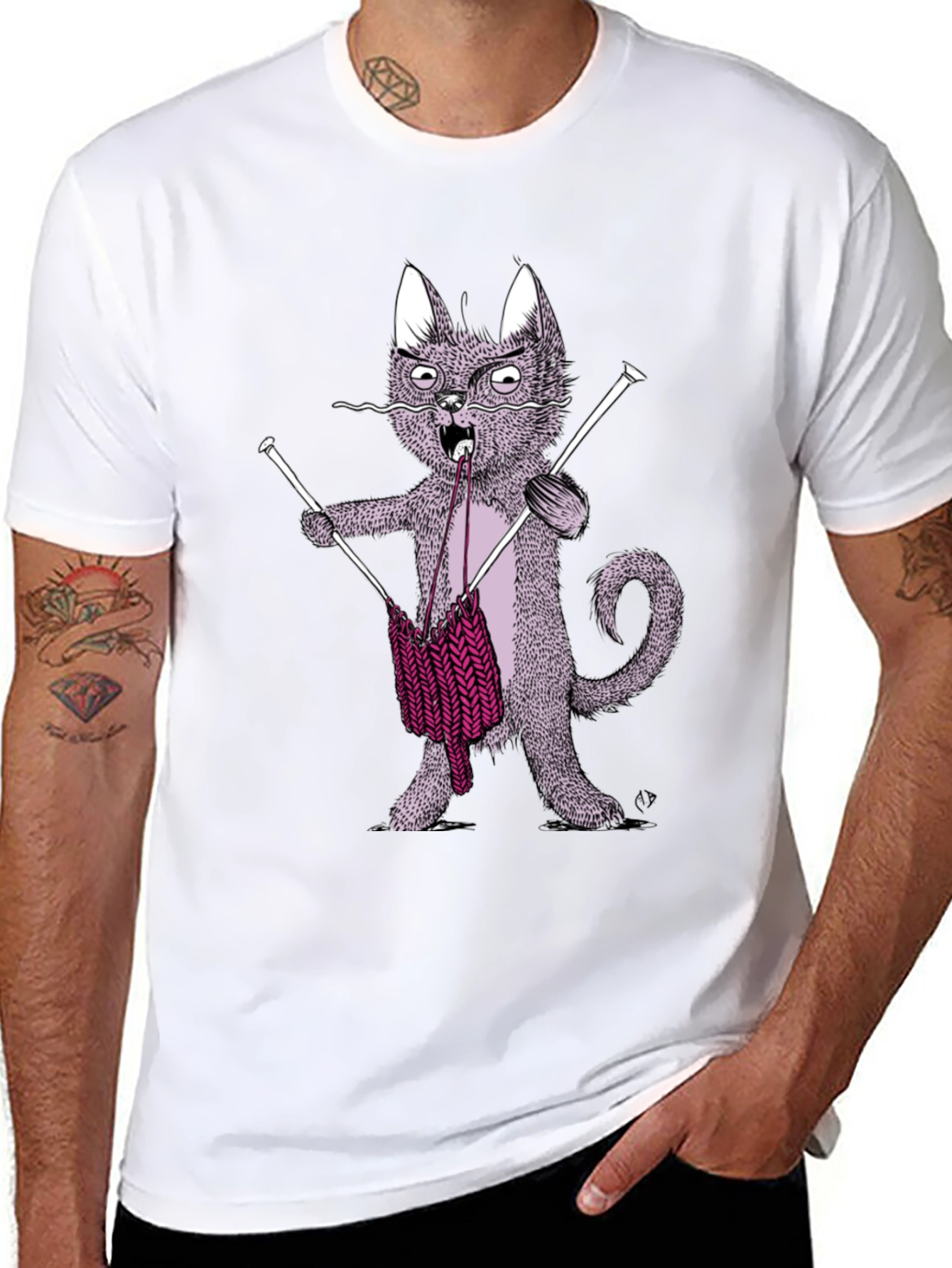 Knitting Cat Graphic Tee - Quirky Unisex T-Shirt