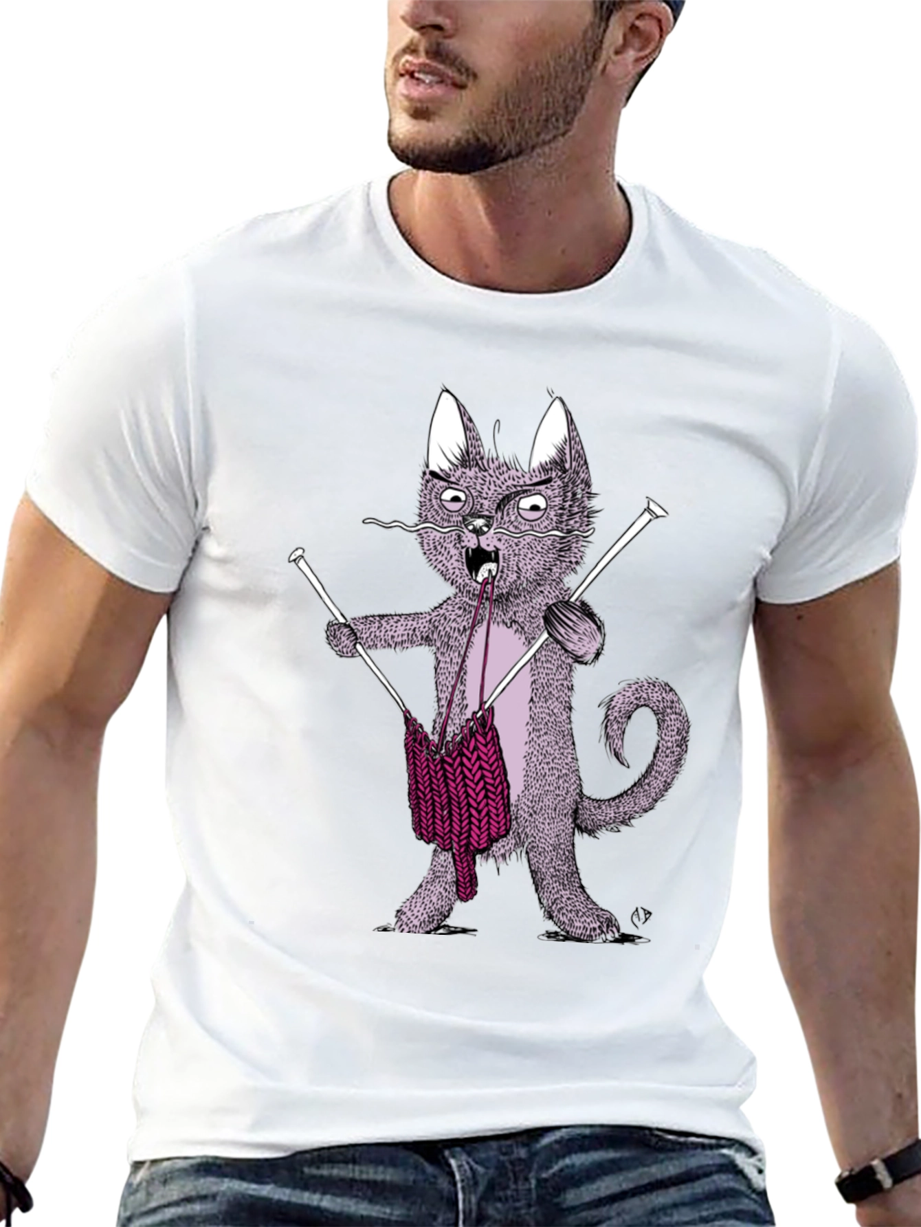 Knitting Cat Graphic Tee - Quirky Unisex T-Shirt