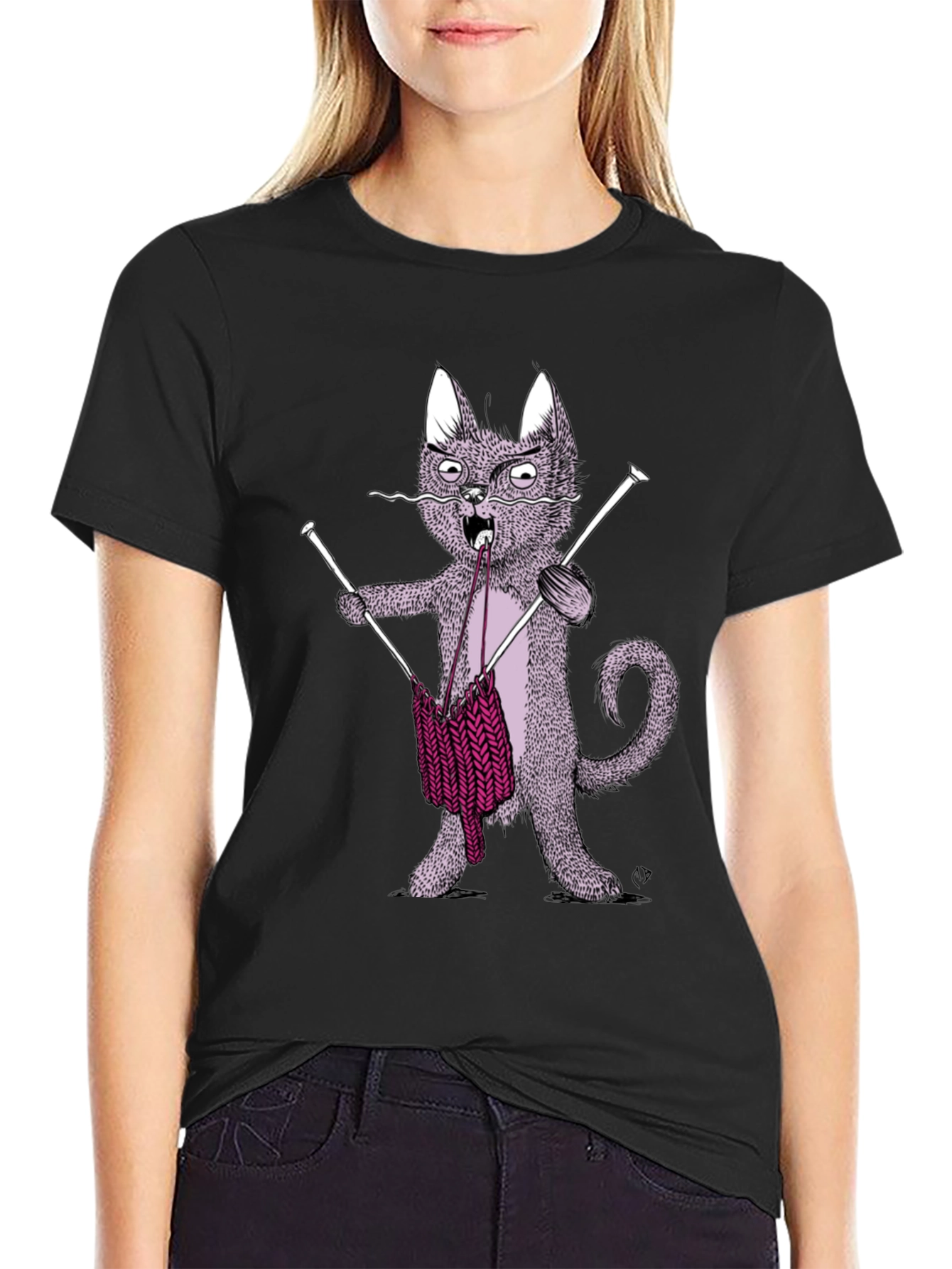 Knitting Cat Graphic Tee - Quirky Unisex T-Shirt