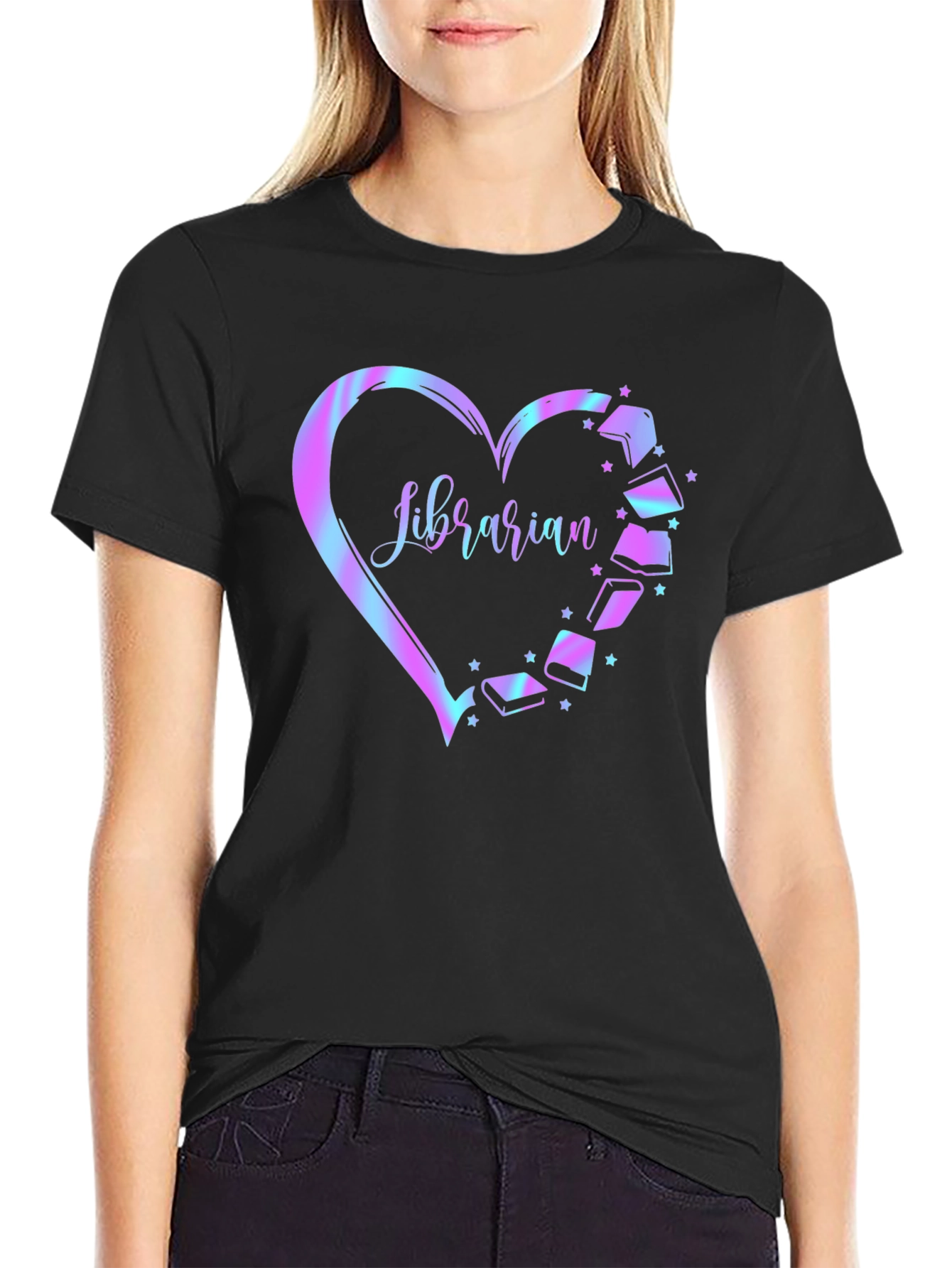 Librarian Heart Books Graphic T-Shirt