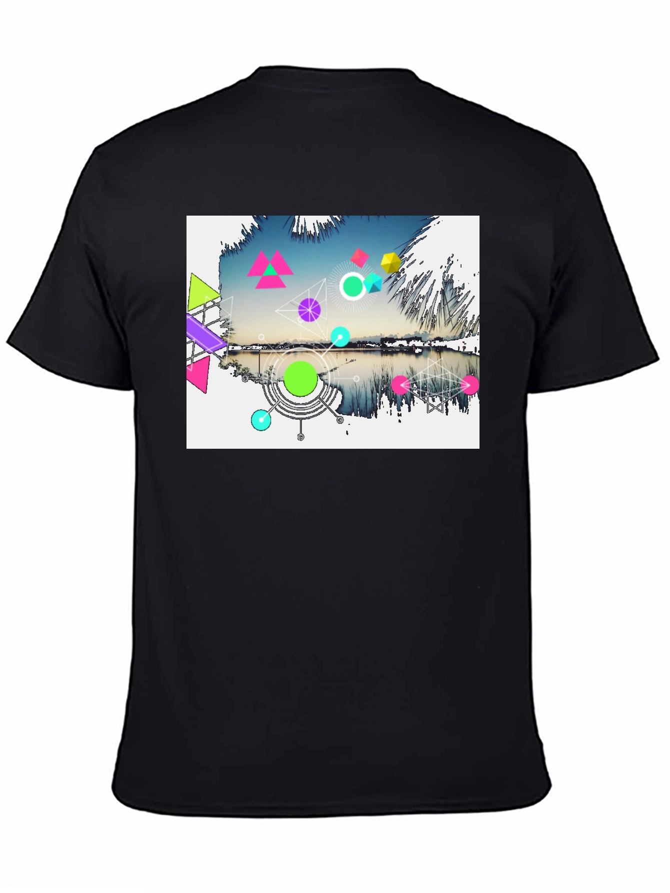 Geometric Lake Design Mens Black T-Shirt