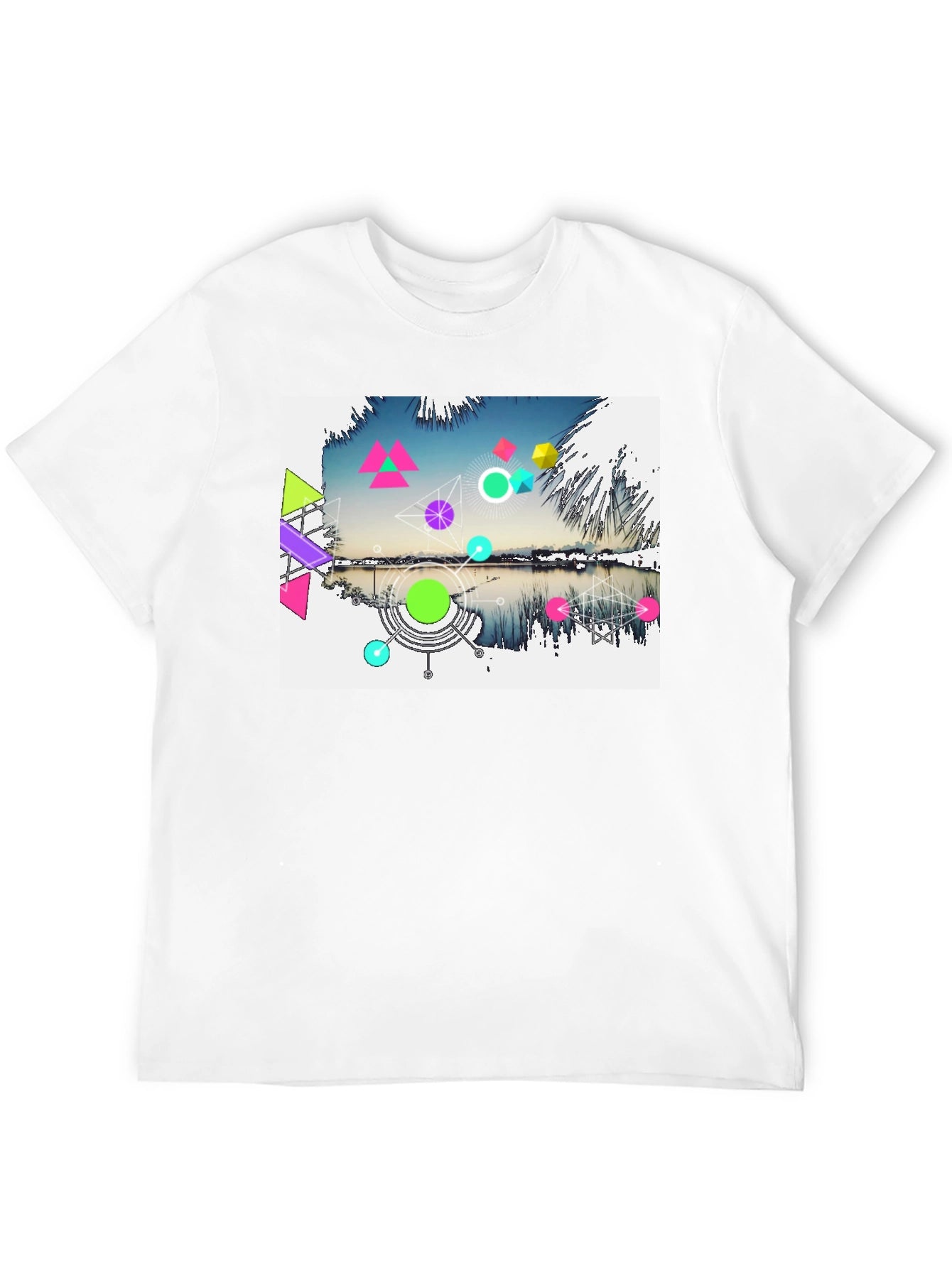 Geometric Lake Design Mens Black T-Shirt