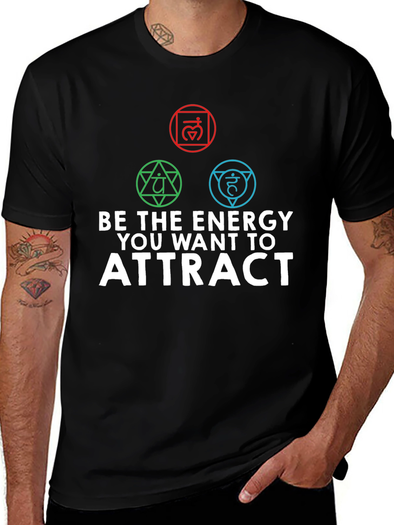 Energy Chakra Black Graphic T-Shirt for Men