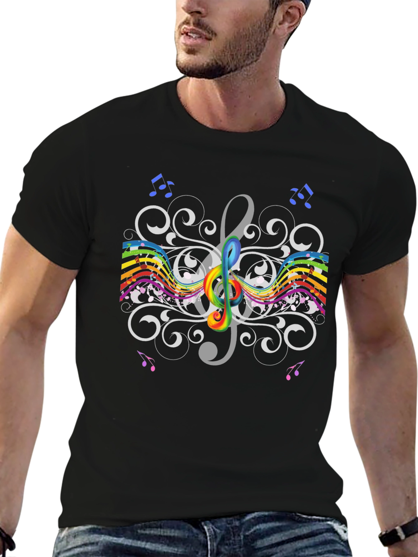 Rainbow Treble Clef Music T-Shirt - Artistic Design