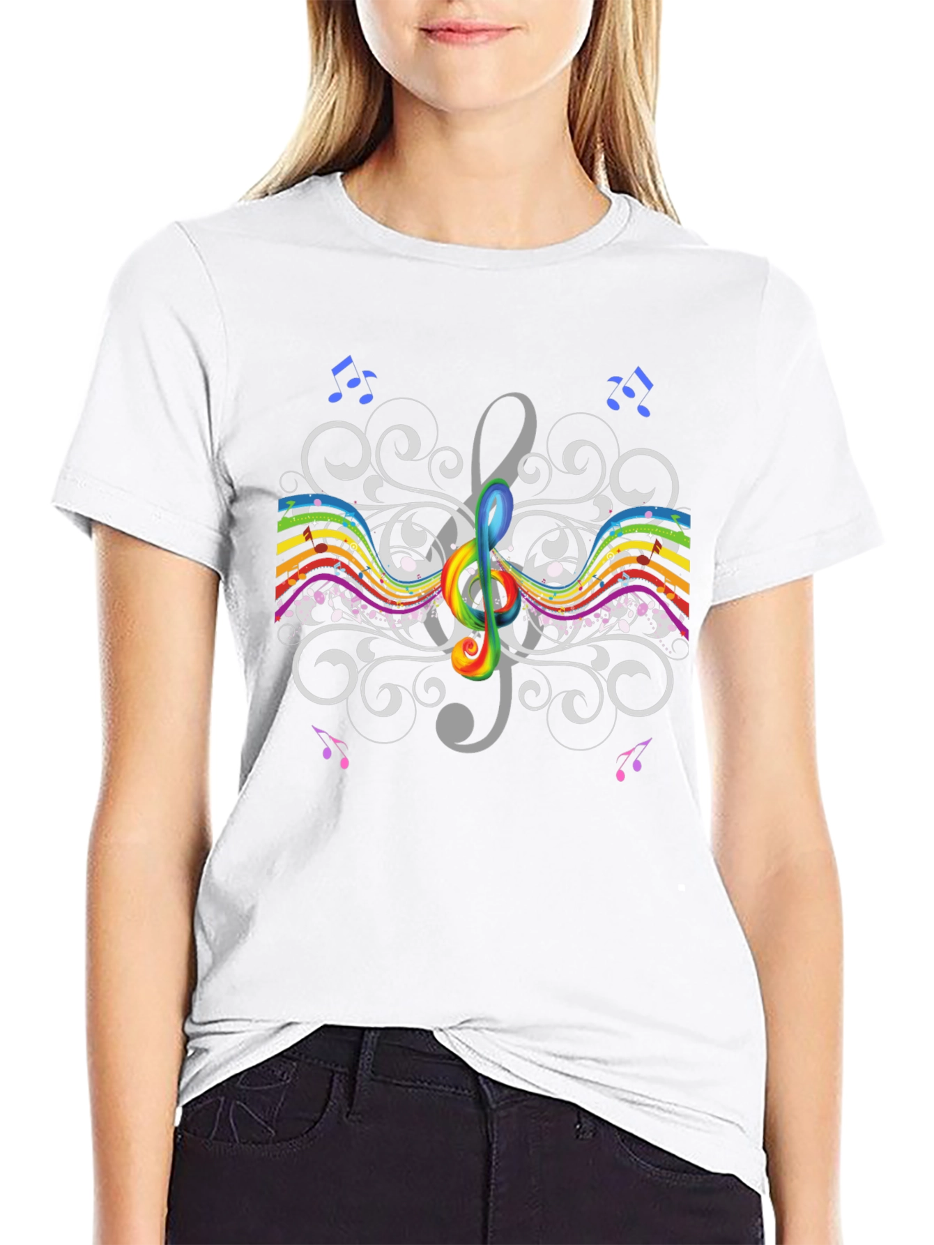 Rainbow Treble Clef Music T-Shirt - Artistic Design
