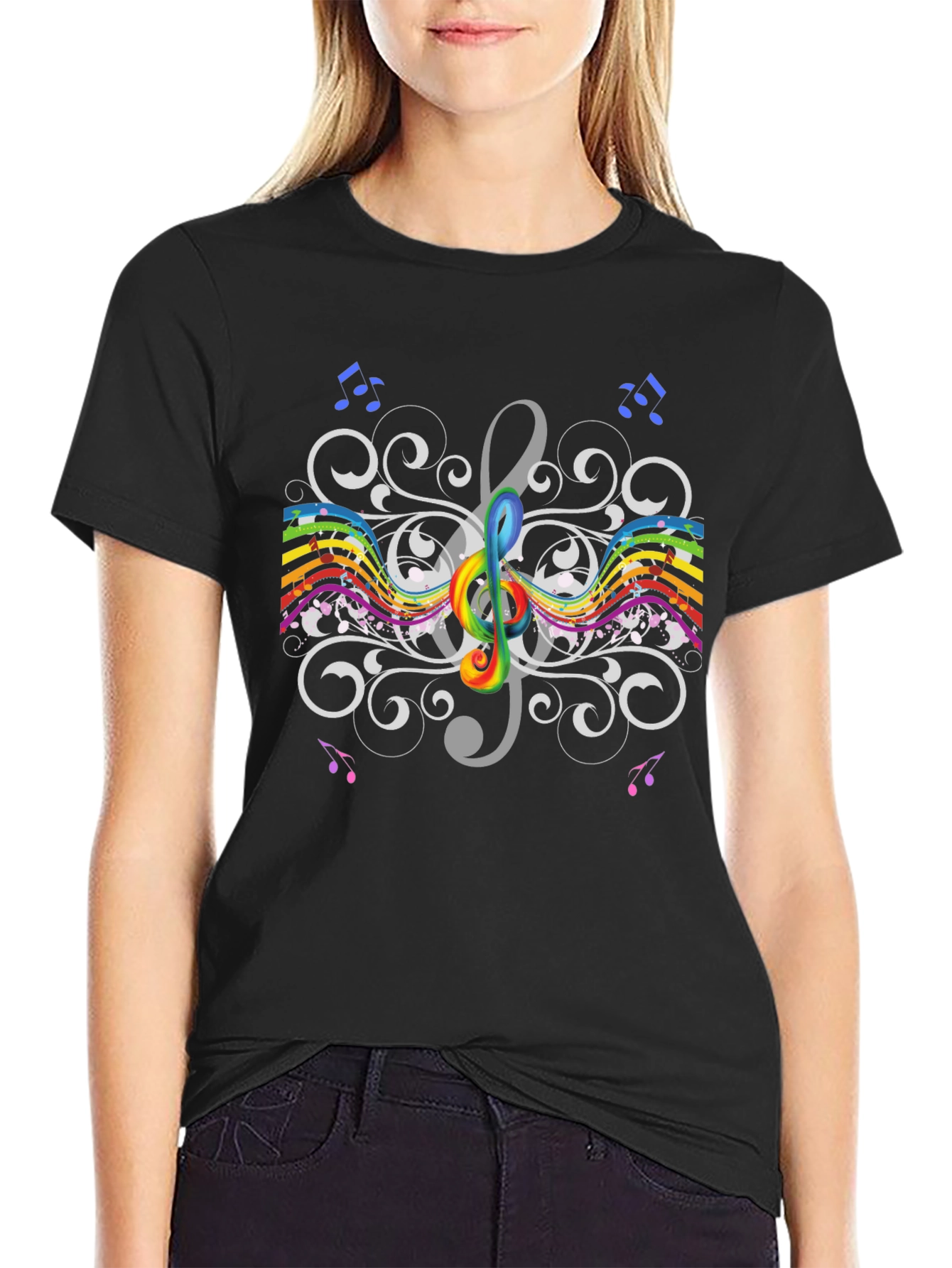 Rainbow Treble Clef Music T-Shirt - Artistic Design