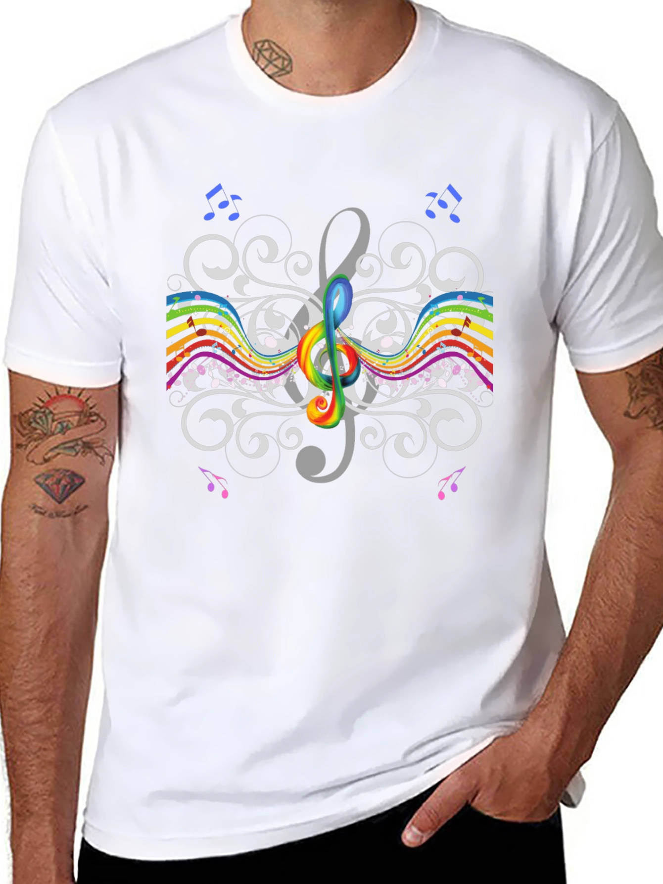 Rainbow Treble Clef Music T-Shirt - Artistic Design