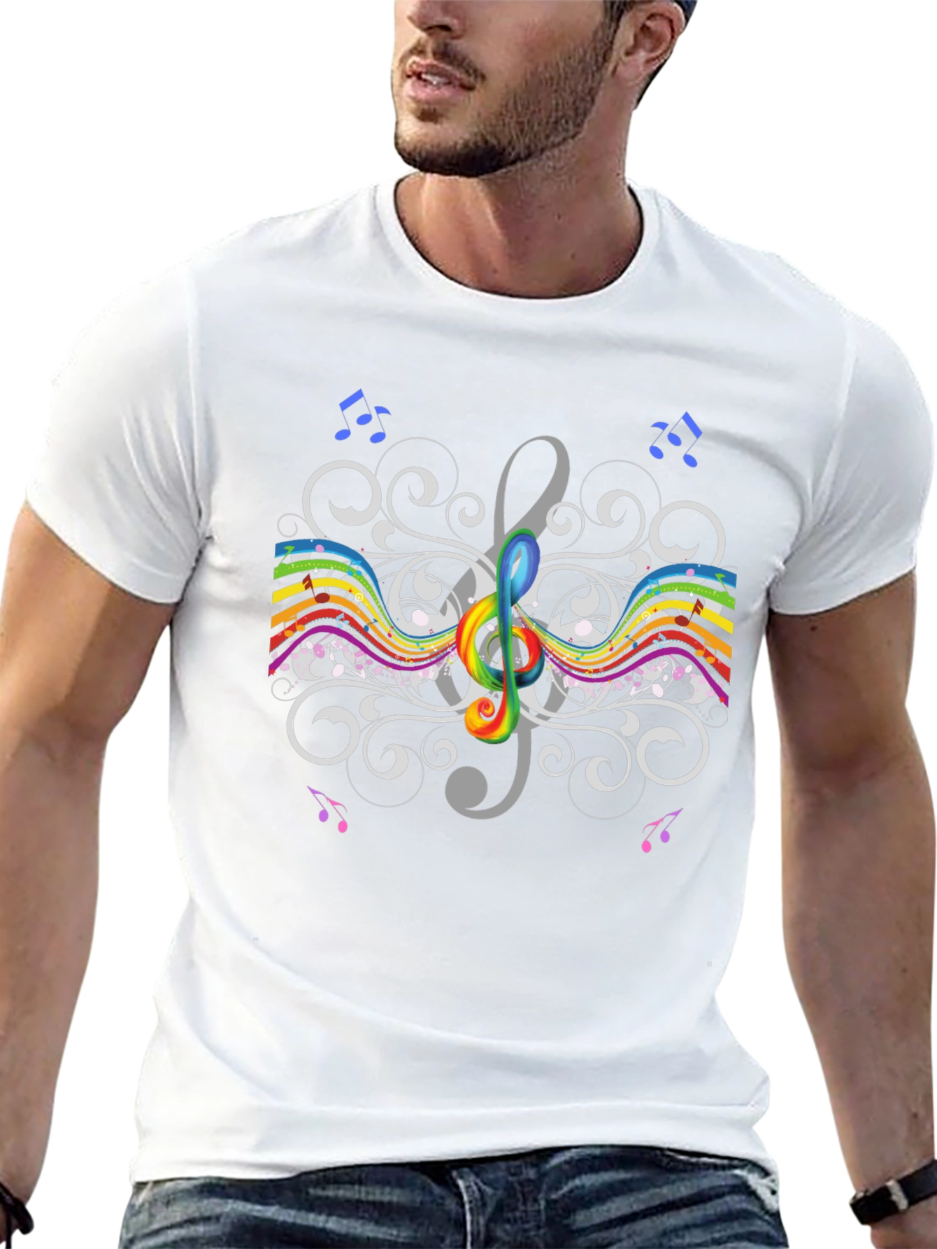 Rainbow Treble Clef Music T-Shirt - Artistic Design