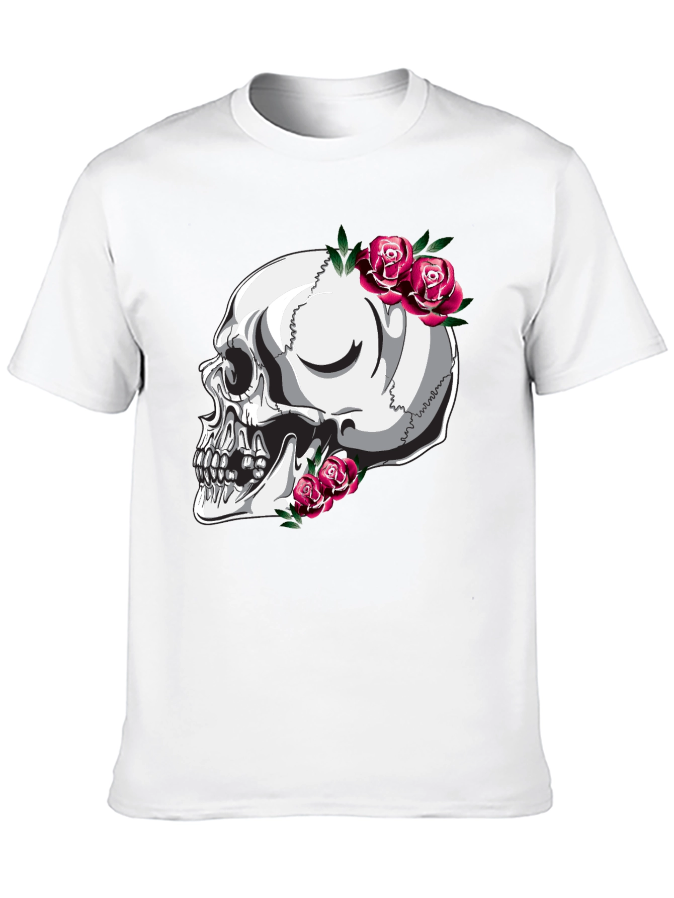 Skull and Roses Graphic T-Shirt - Black