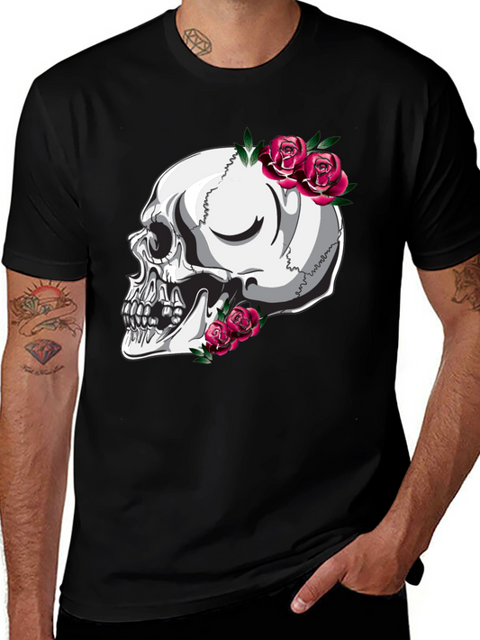Skull and Roses Graphic T-Shirt - Black