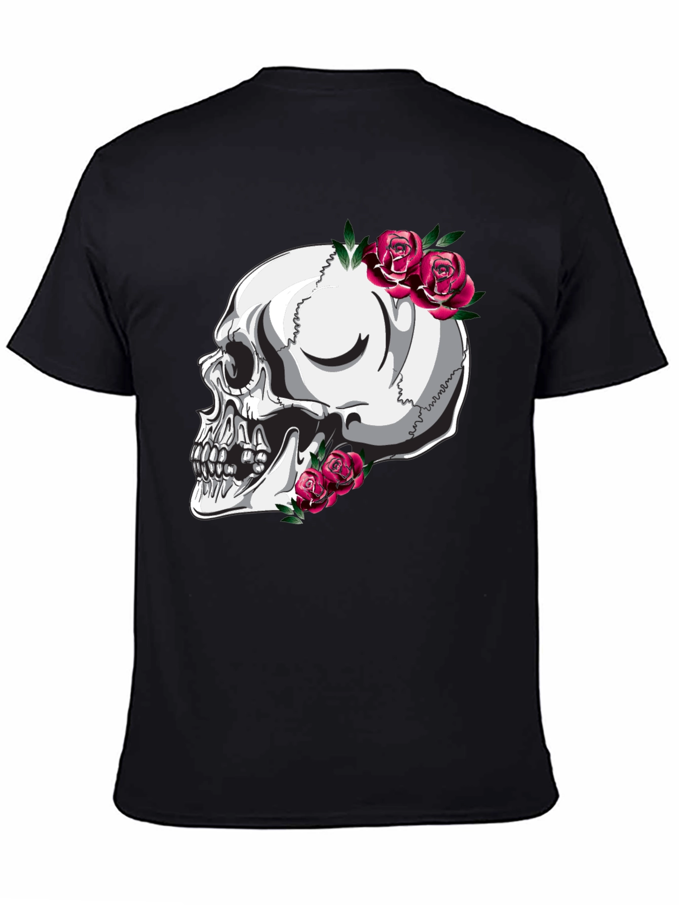 Skull and Roses Graphic T-Shirt - Black
