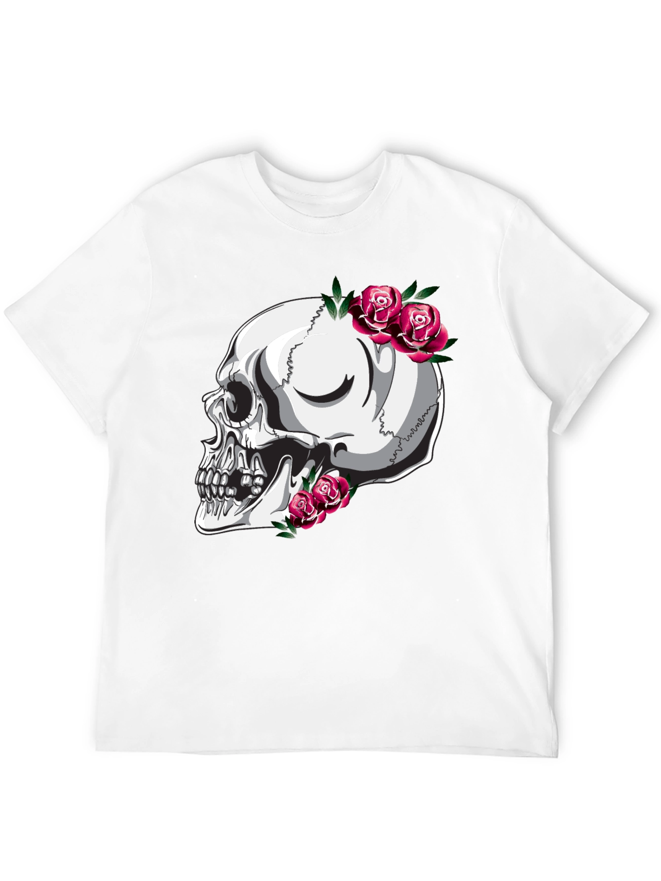 Skull and Roses Graphic T-Shirt - Black