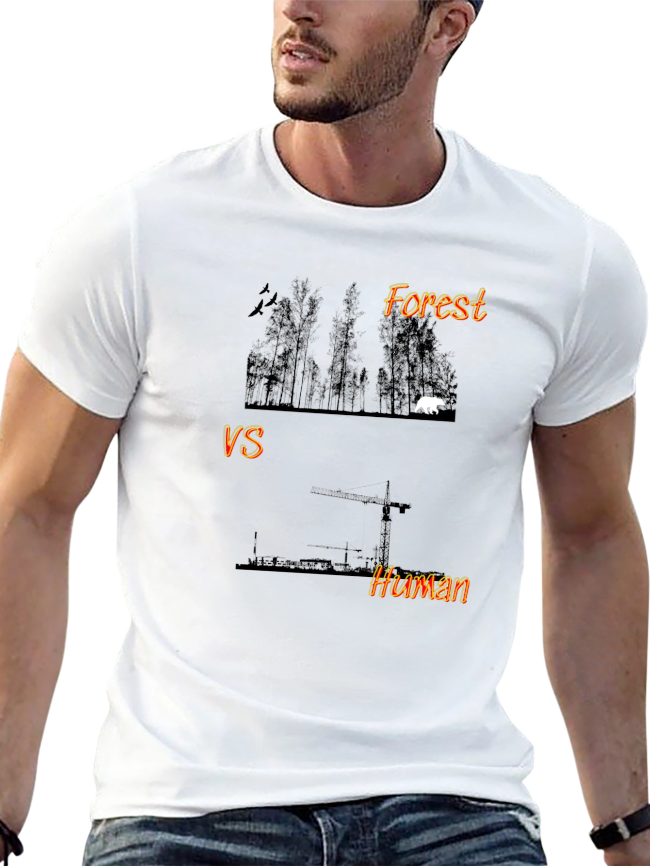Forest vs Human Graphic Print Black T-Shirt