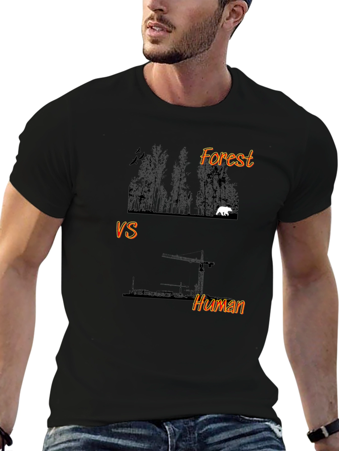 Forest vs Human Graphic Print Black T-Shirt