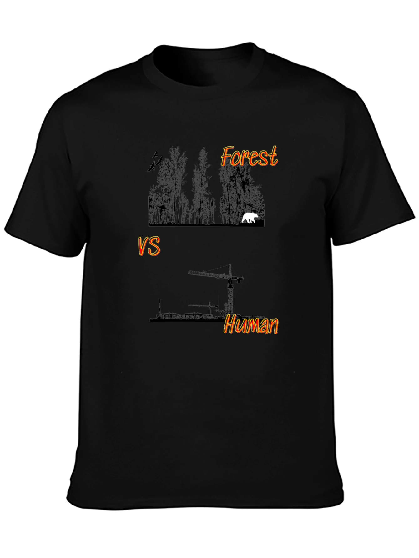 Forest vs Human Graphic Print Black T-Shirt