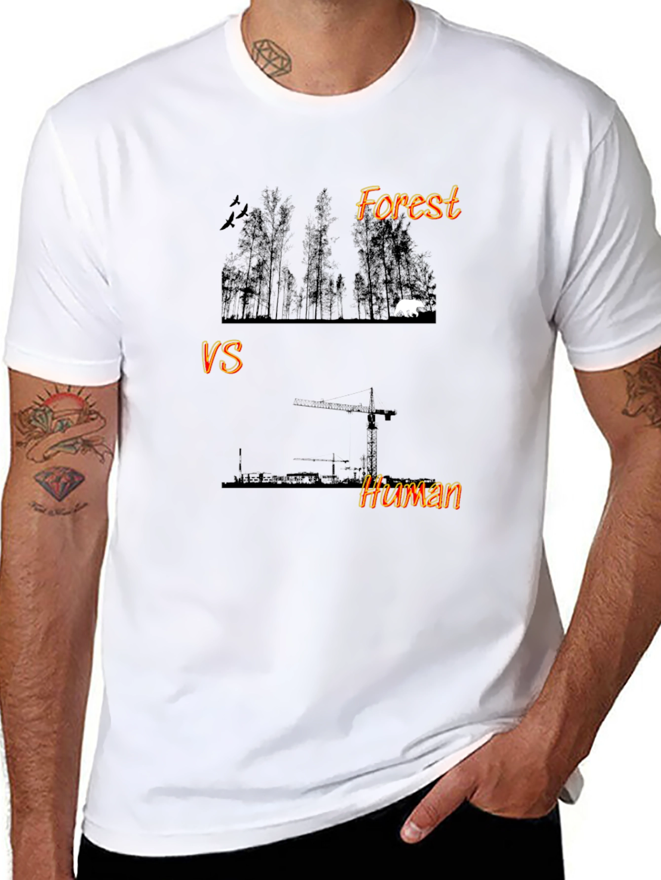 Forest vs Human Graphic Print Black T-Shirt