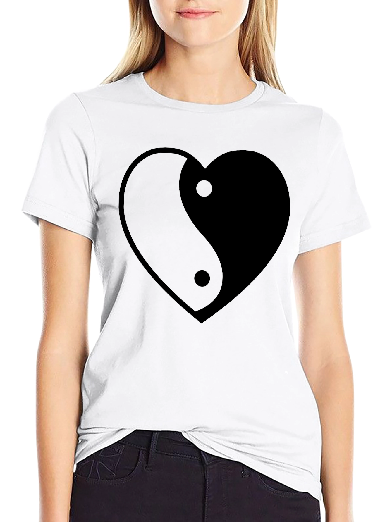 Yin Yang Heart Graphic Tee - Black Unisex T-Shirt