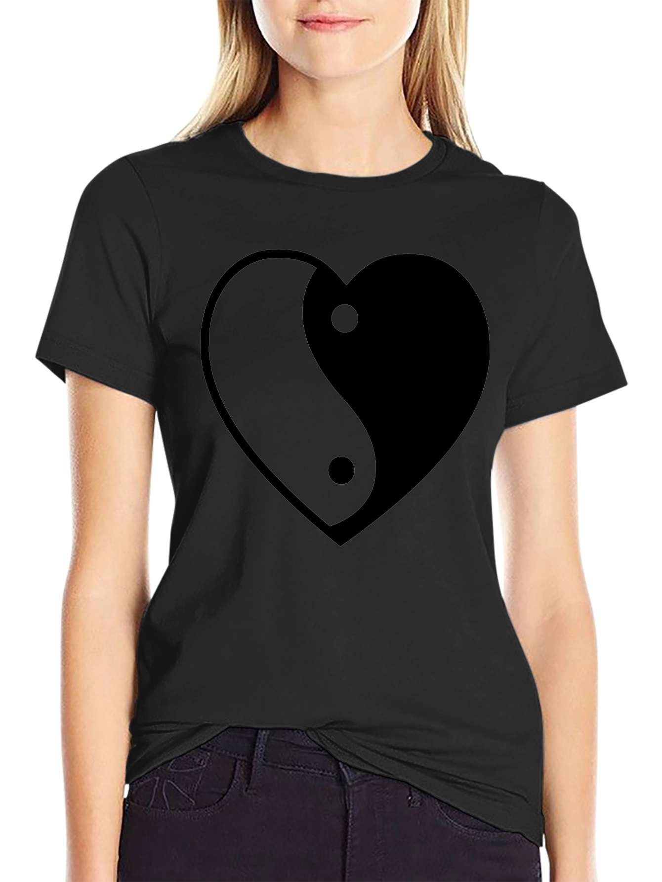 Yin Yang Heart Graphic Tee - Black Unisex T-Shirt